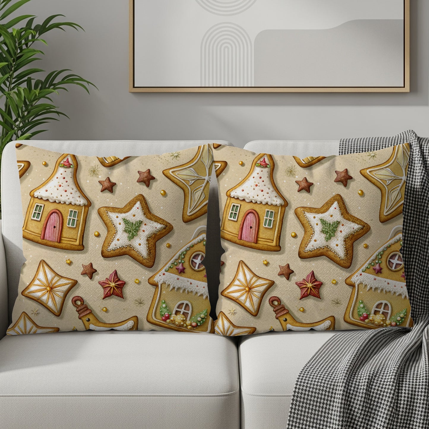 Adorable Gingerbread Holiday Seamless Pattern Design Throw Pillows - Walk Greener