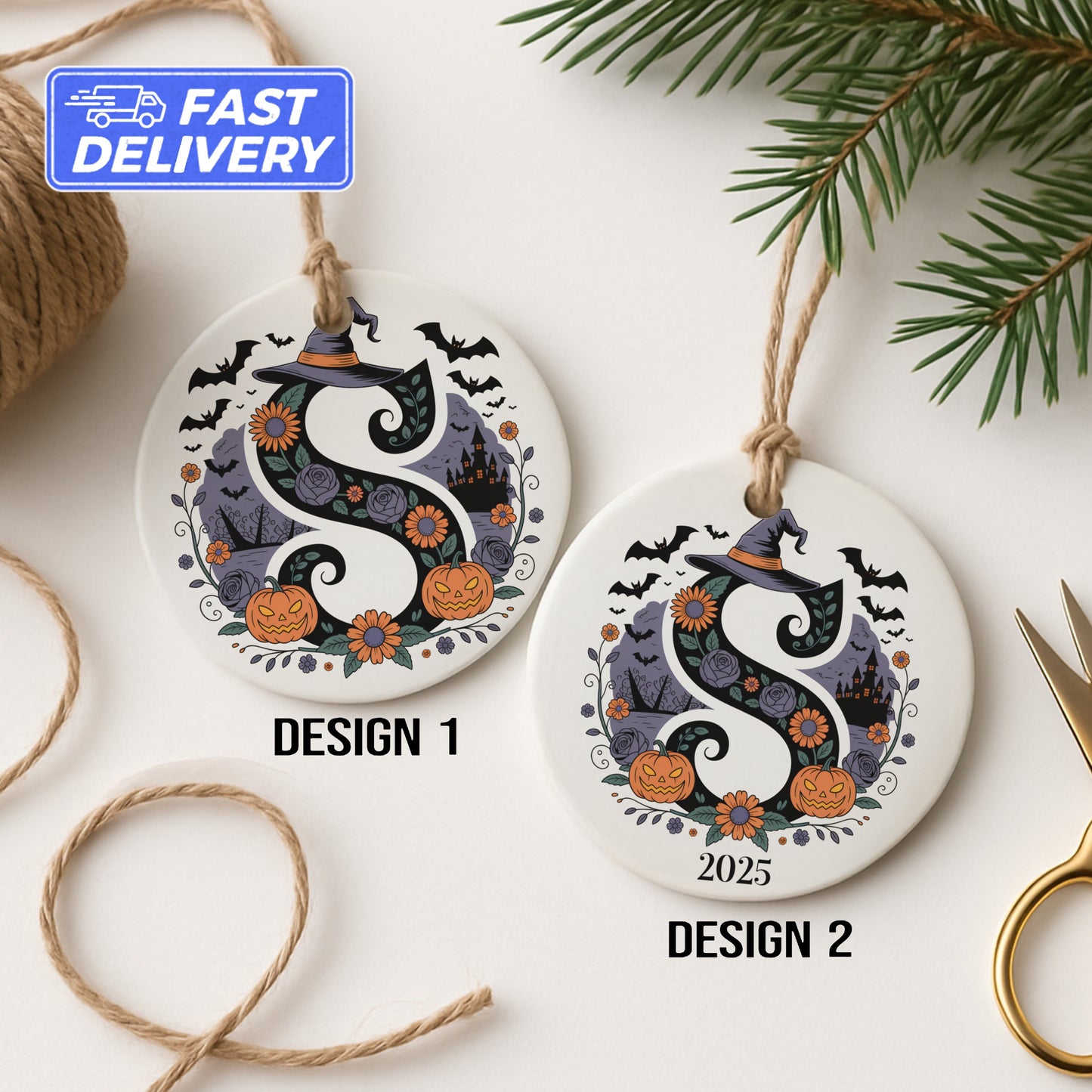 Personalized Pumpkin and Bat Halloween Ornament product