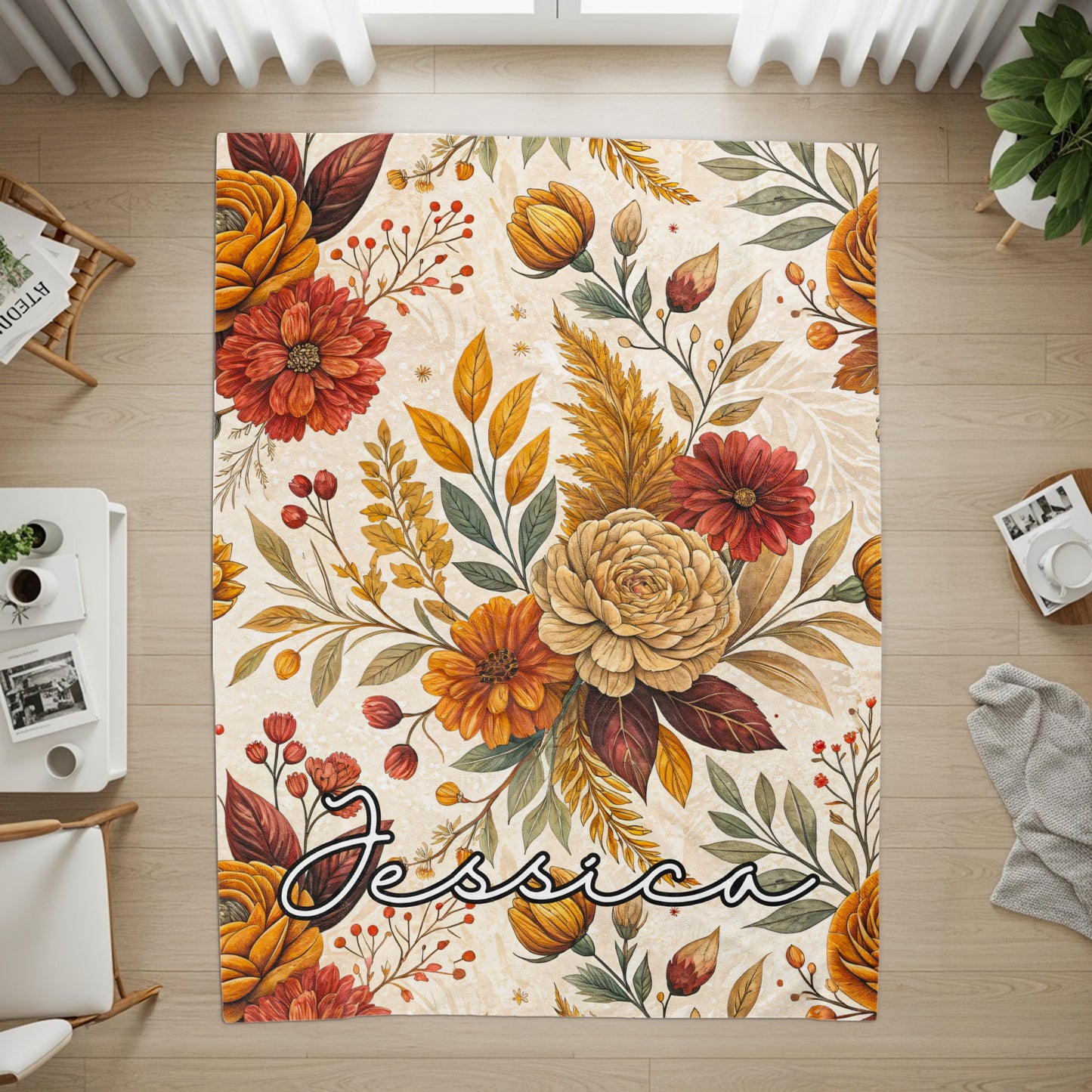 Jessica Personalized Floral Themed Home Decor Rug