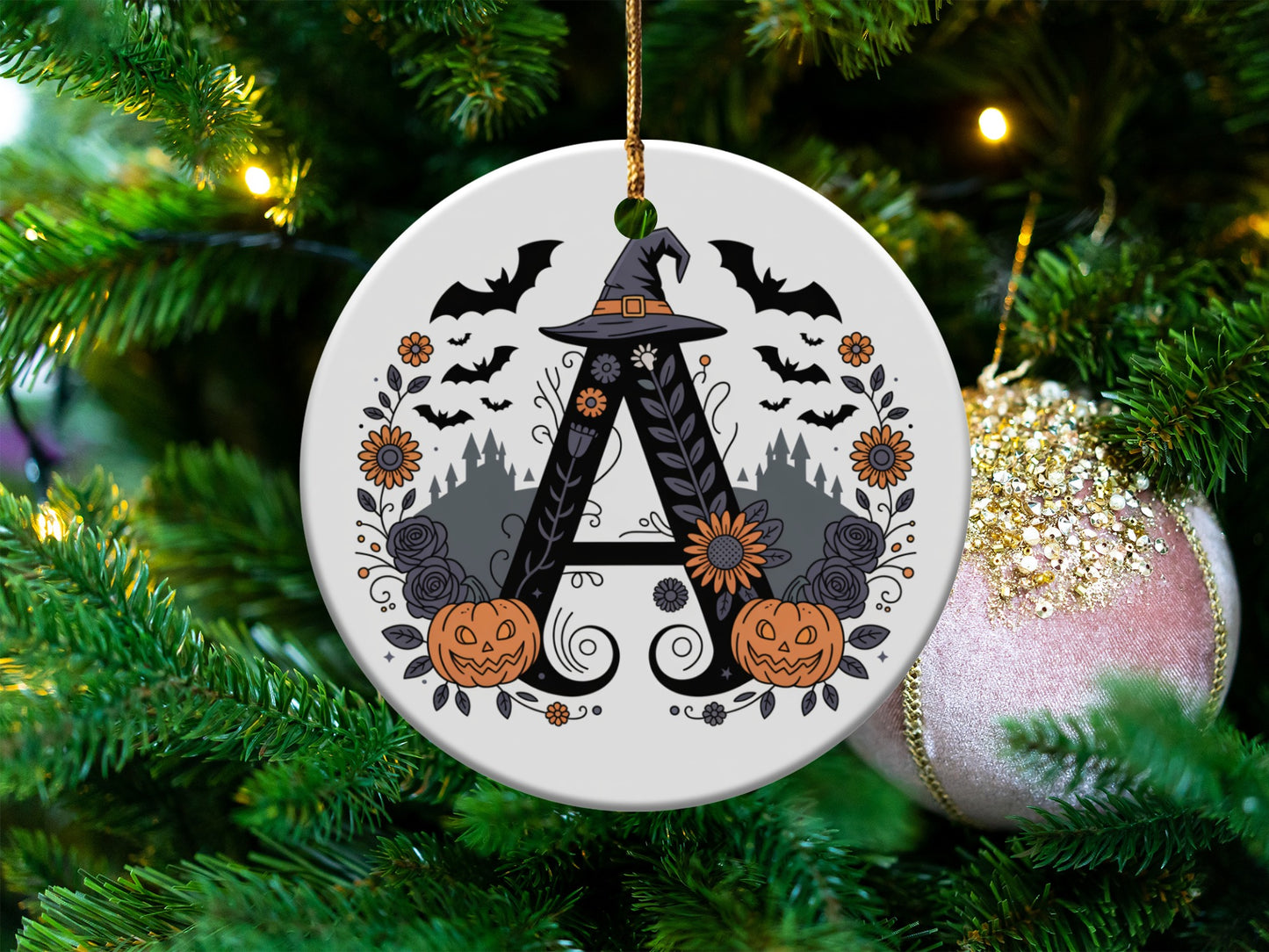 Halloween Alphabet Design Ceramic Christmas Ornament product type