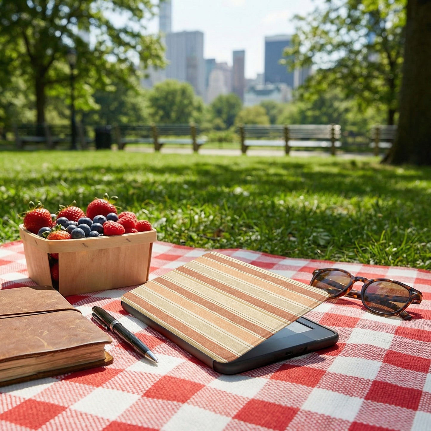 Scenic Park Picnic on Red Checkered Blanket product