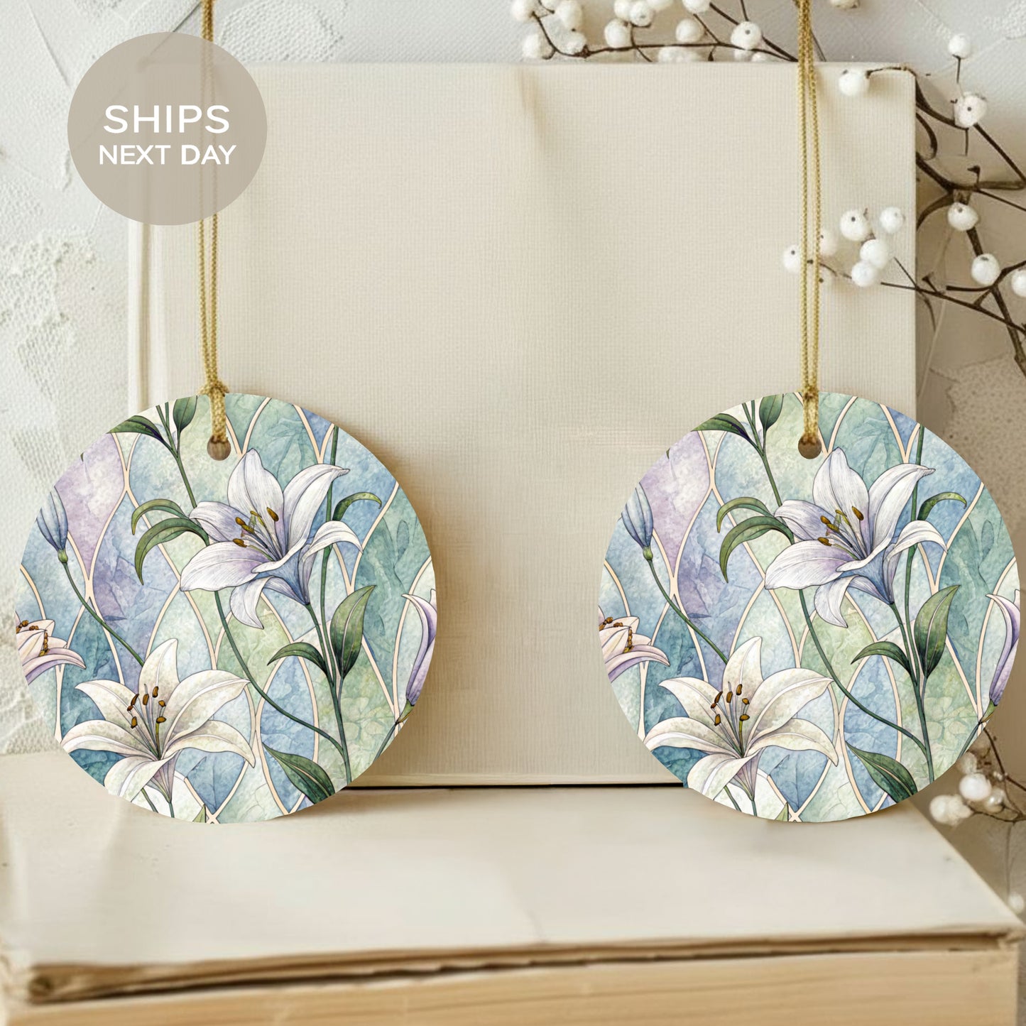 Ships Next Day Floral Ornament with Beautiful Lilies
