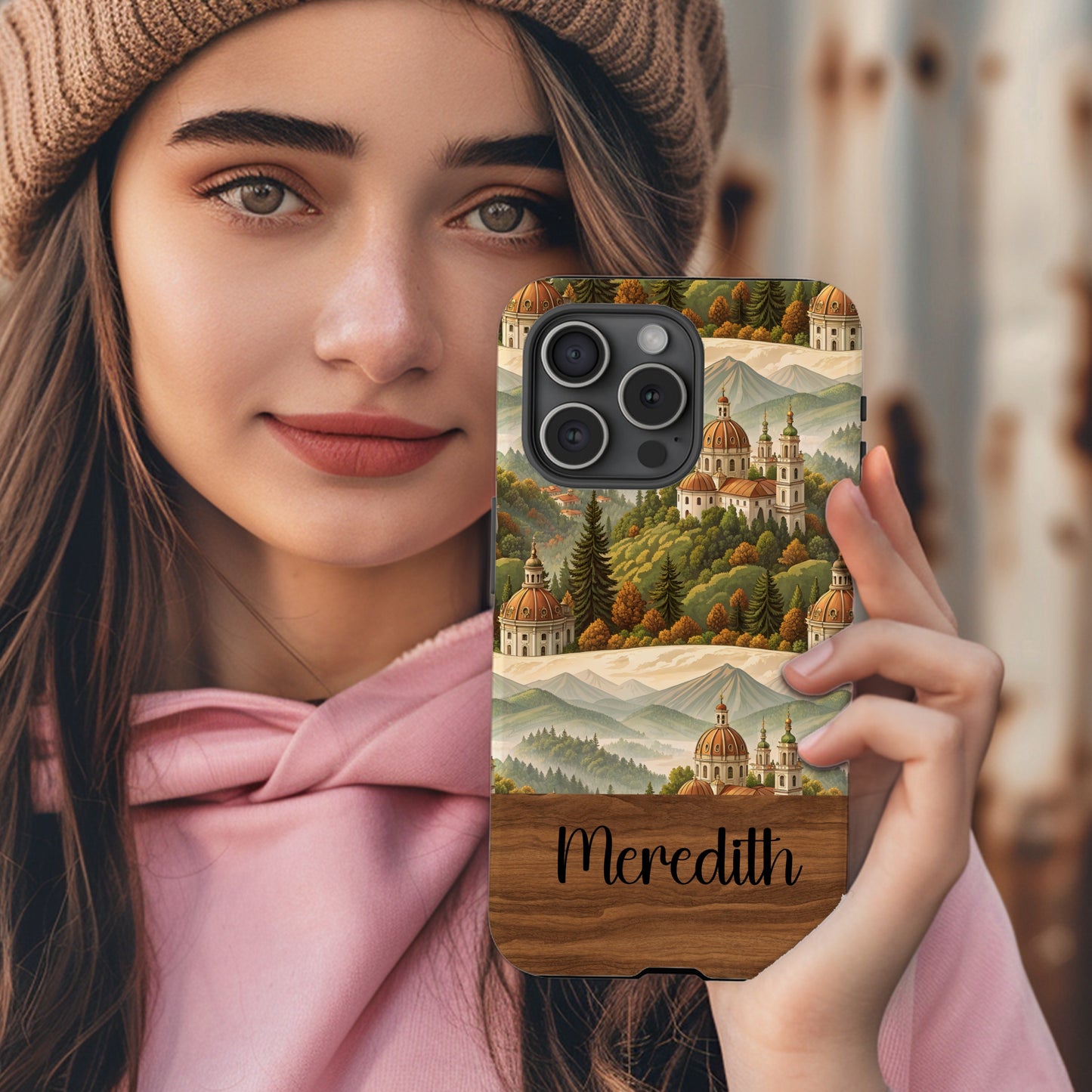 Personalized Mountain Scenery Phone Case with Name Meredith
