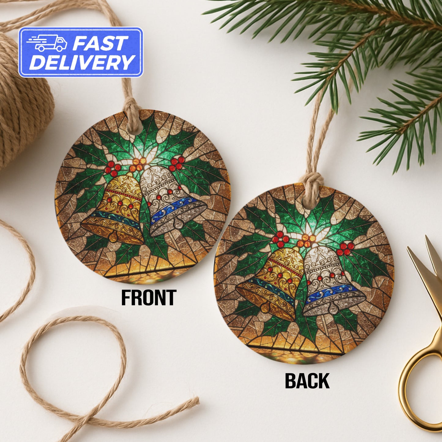 Beautiful Christmas Bells Design Round Ornament product