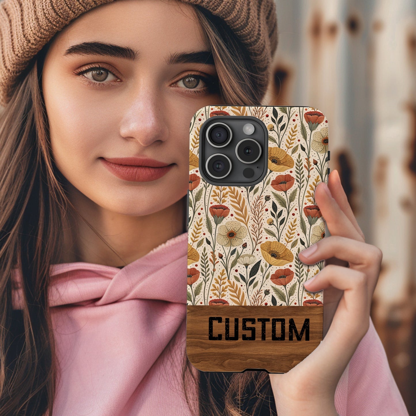 Custom Floral Design Phone Case with Personalized Text