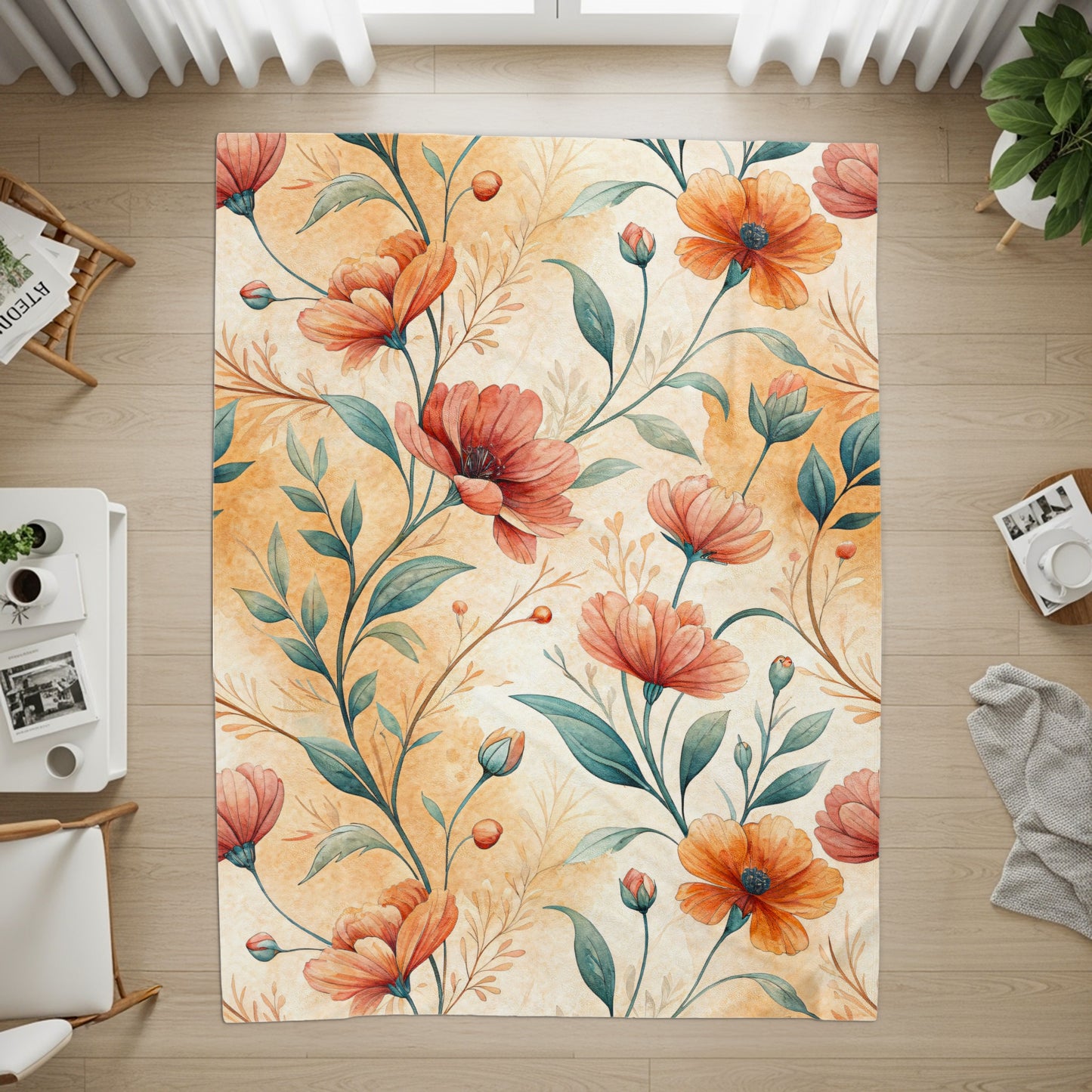 Elegant Orange Flowers Buds With Green Leaves Pattern - Walk Greener