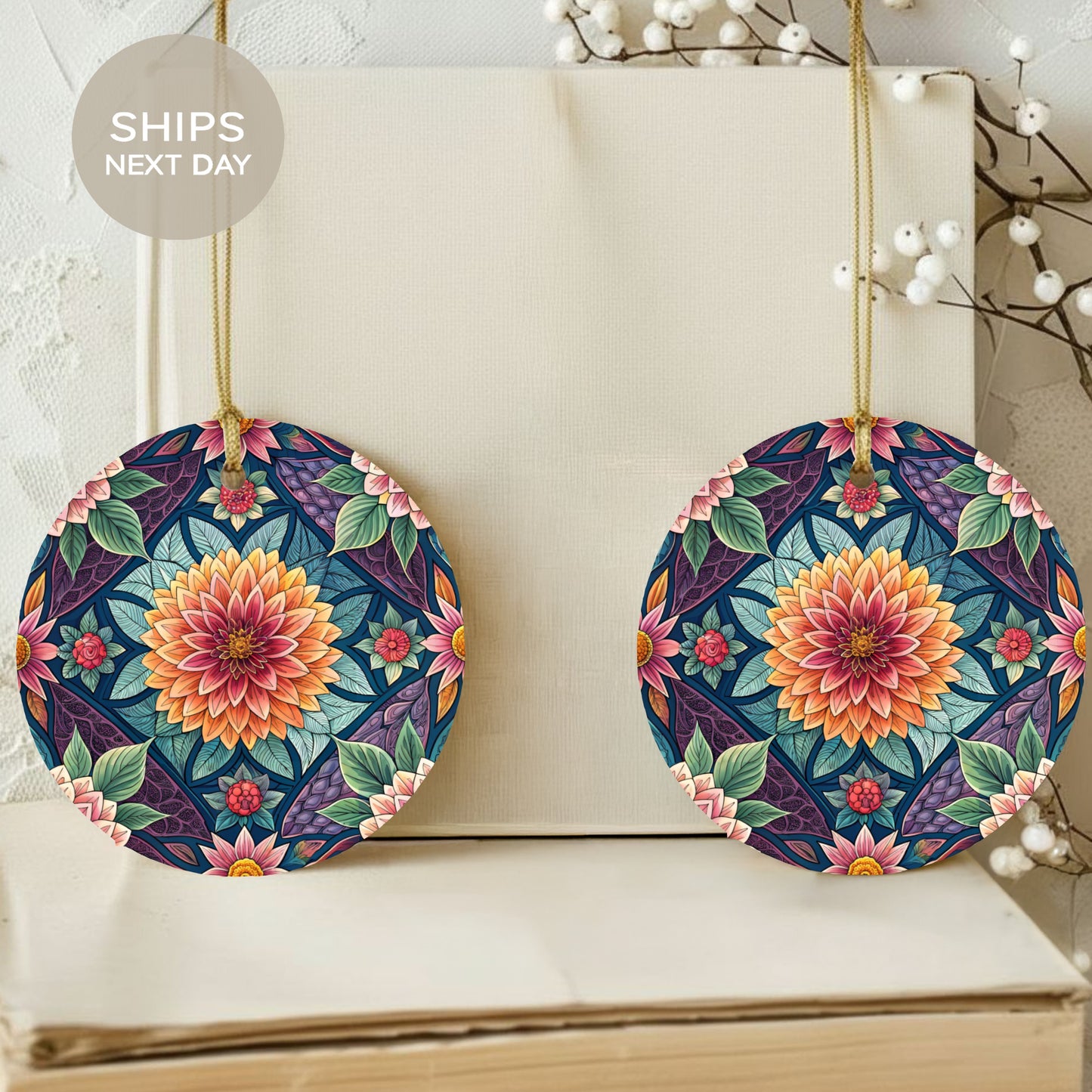 Colorful Floral Pattern Ornament Ships Next Day Decor