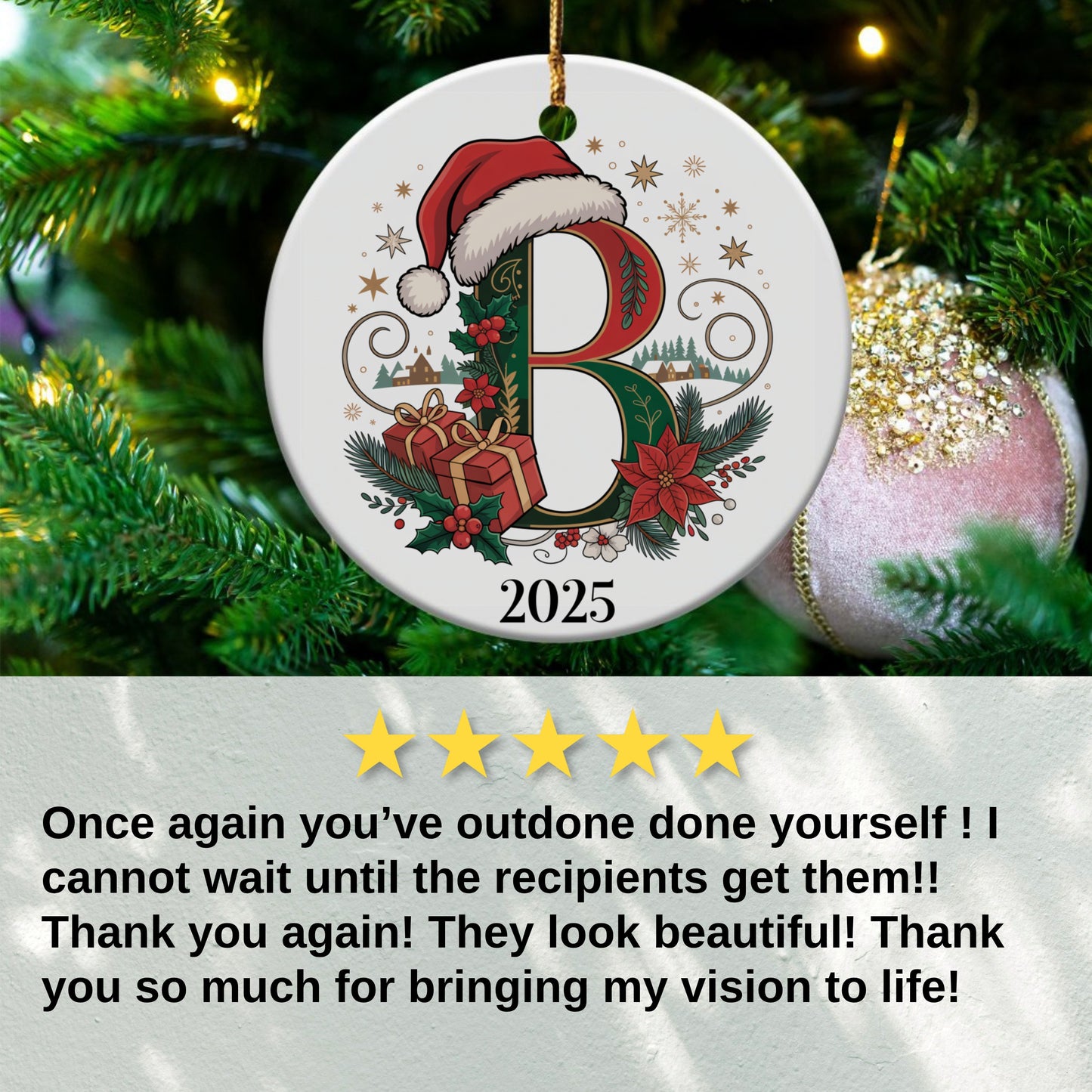 Personalized Christmas Ornament 2025 with Letter B product type