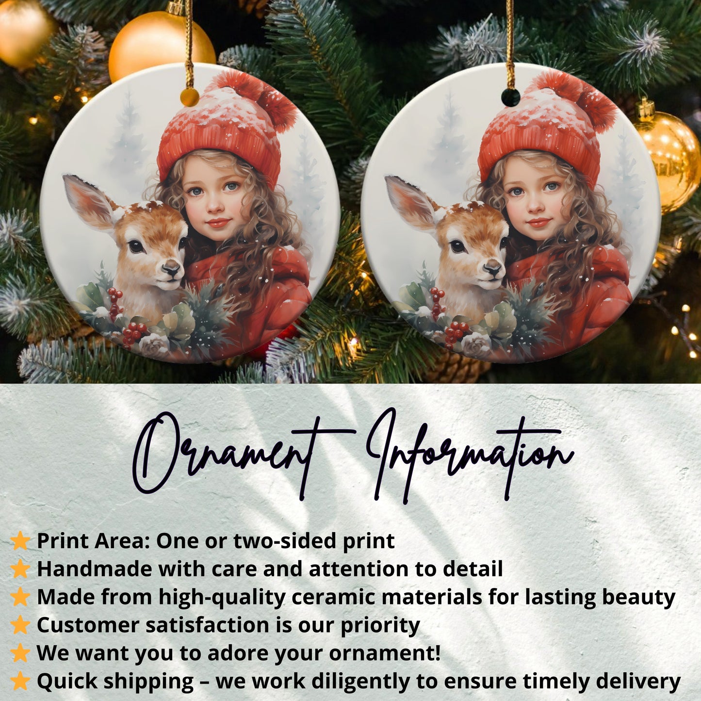 Festive Holiday Deer and Girl Ornament Product