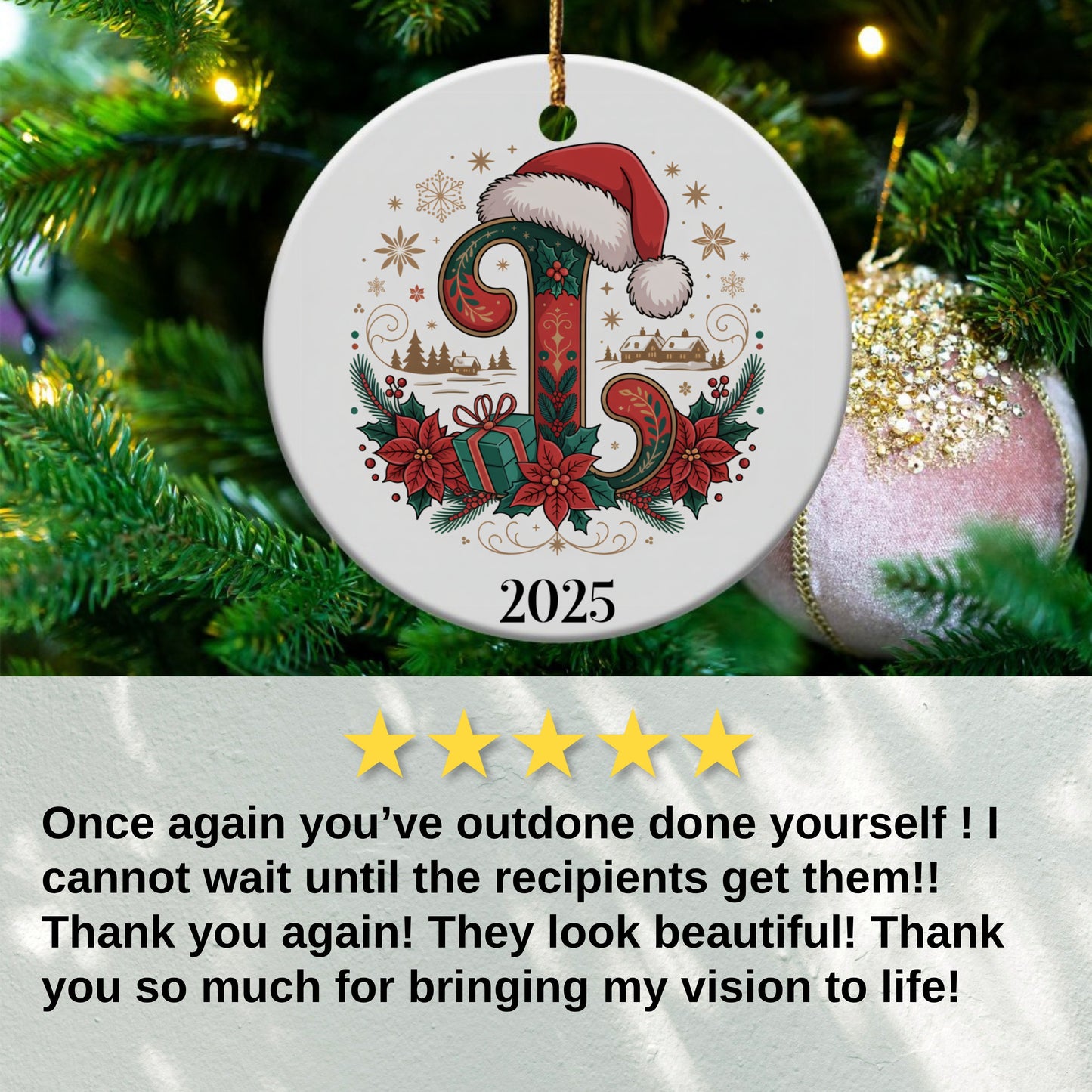 Personalized Christmas Ornament With Initial Design product