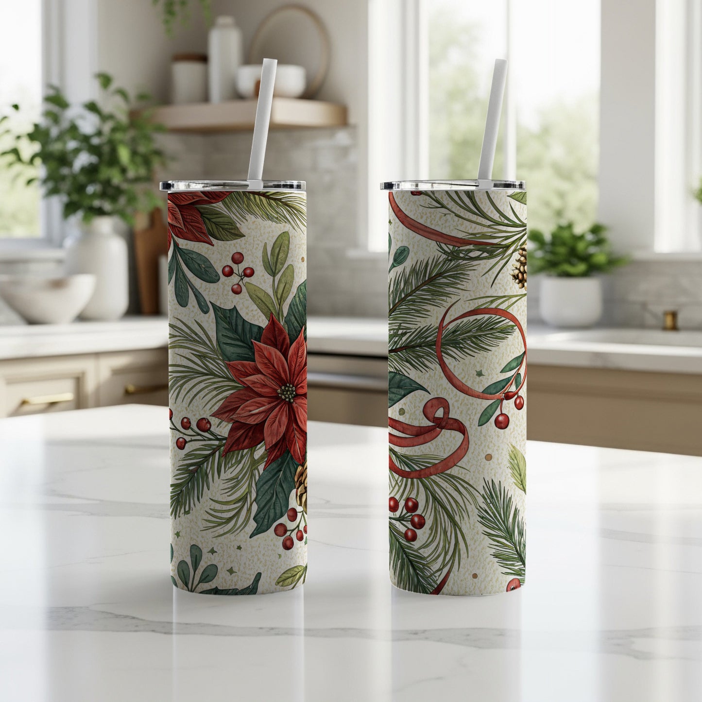Festive Floral Holiday Print Tall Insulated Drink Cup