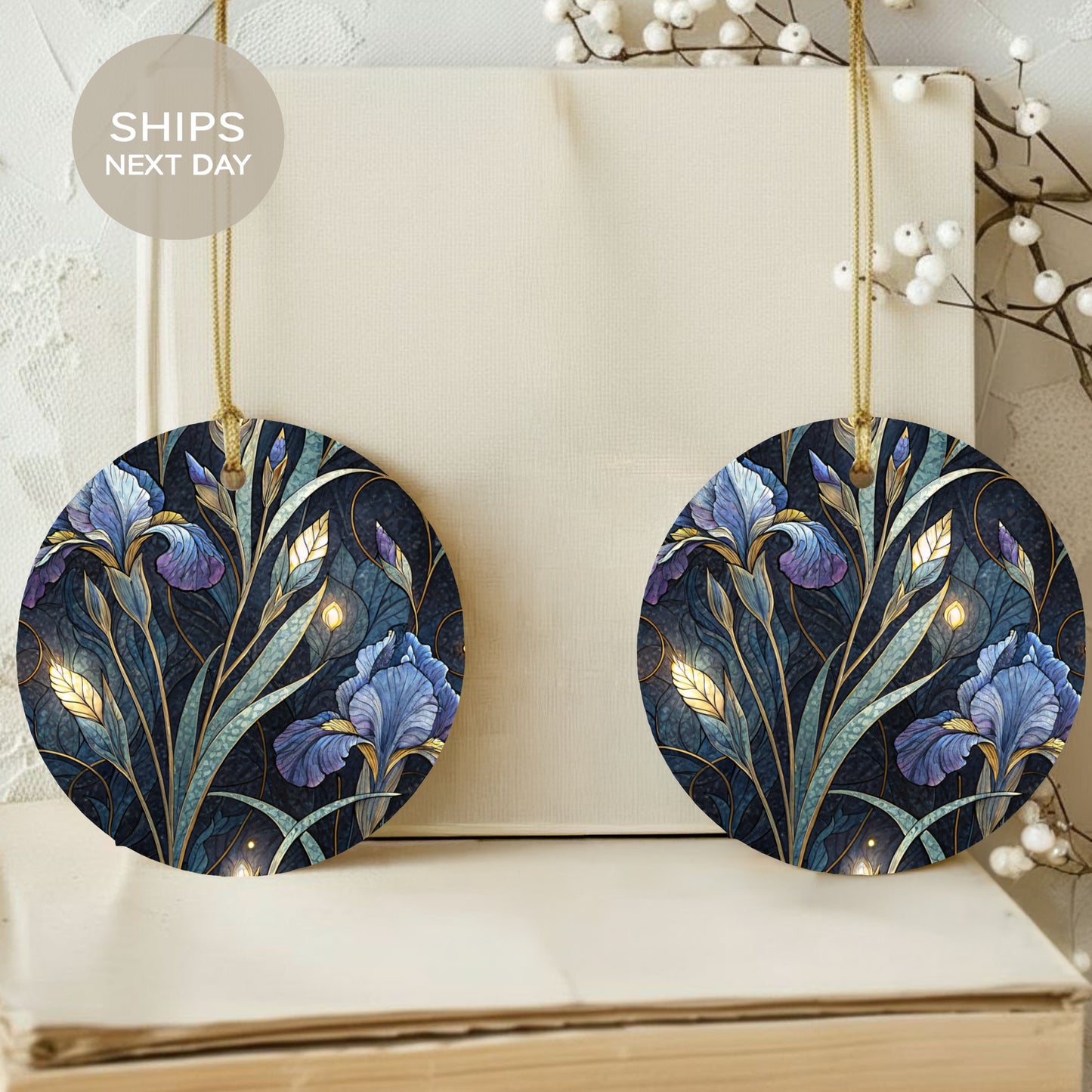 Stunning Floral Design Round Christmas Ornament Set