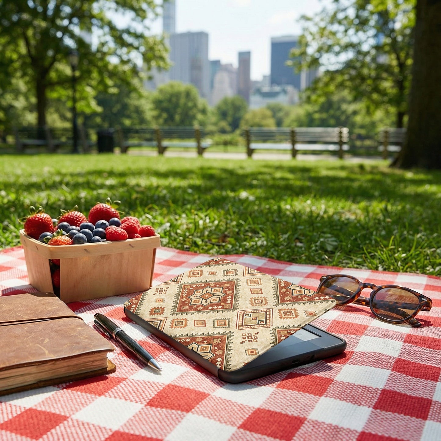 Ethnic Pattern Tablet Cover with Picnic Photo Design