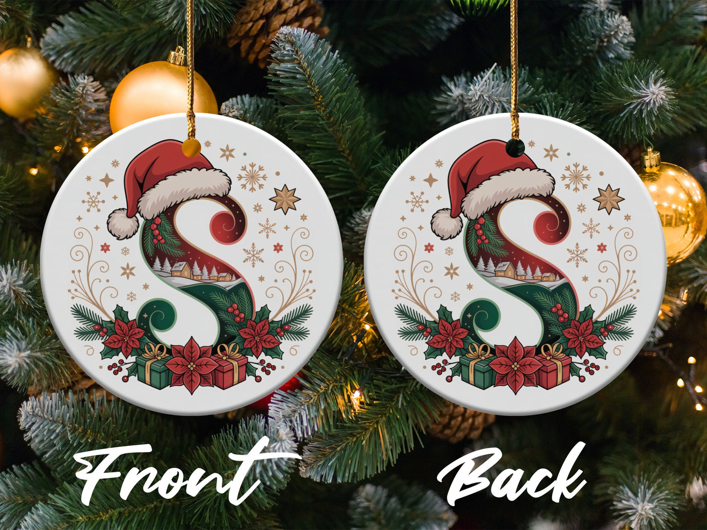 Festive Initial S Christmas Holiday Ornament product type
