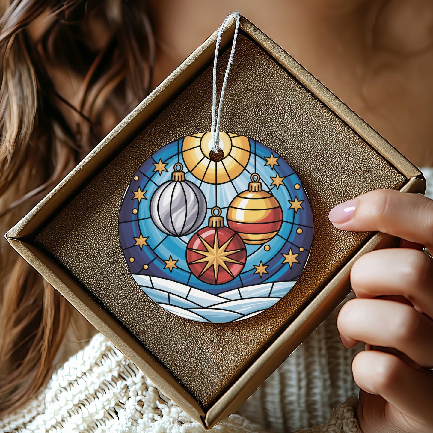 Festive Stained Glass Christmas Ornament Decoration product