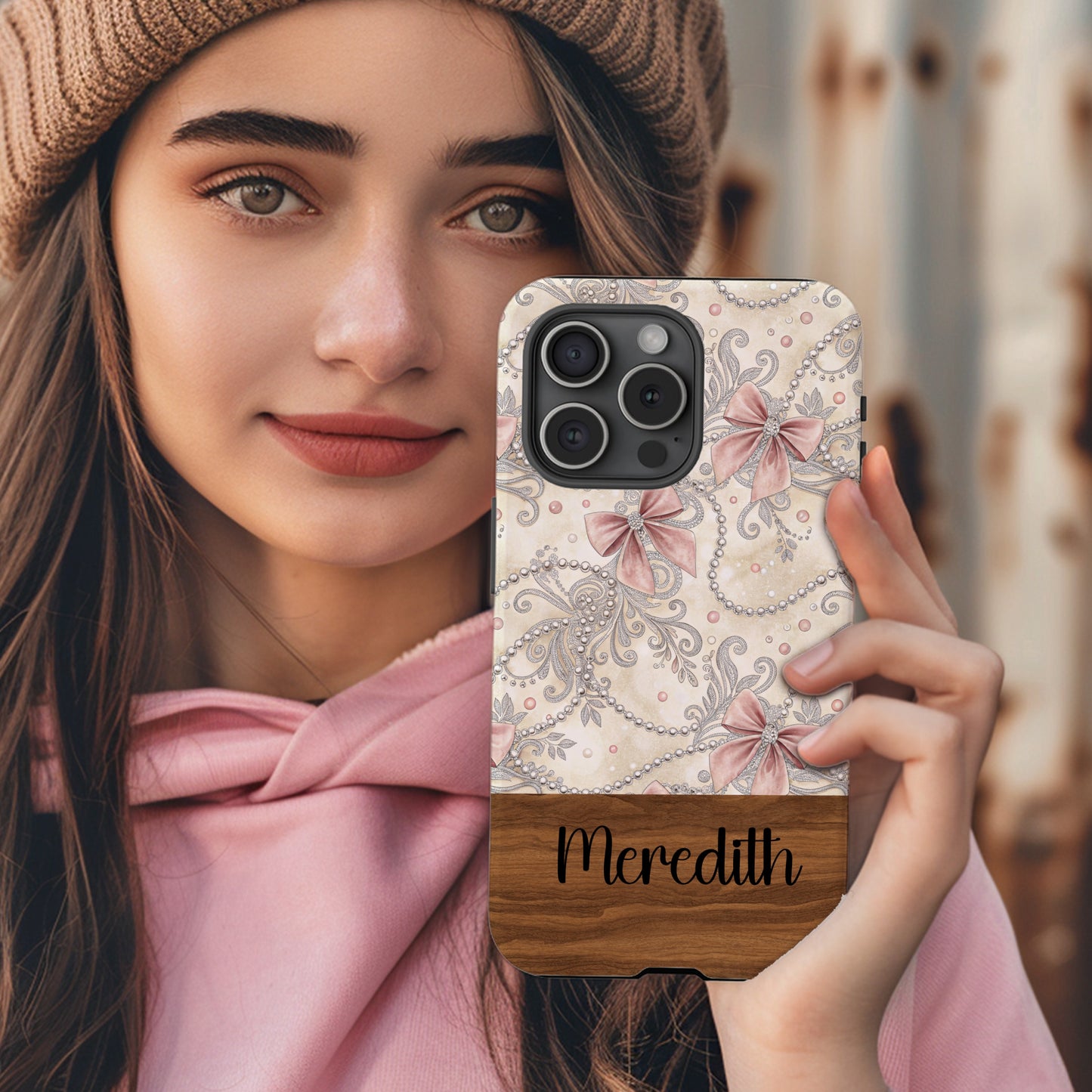 Personalized Floral and Bow Design Custom Name Phone Case
