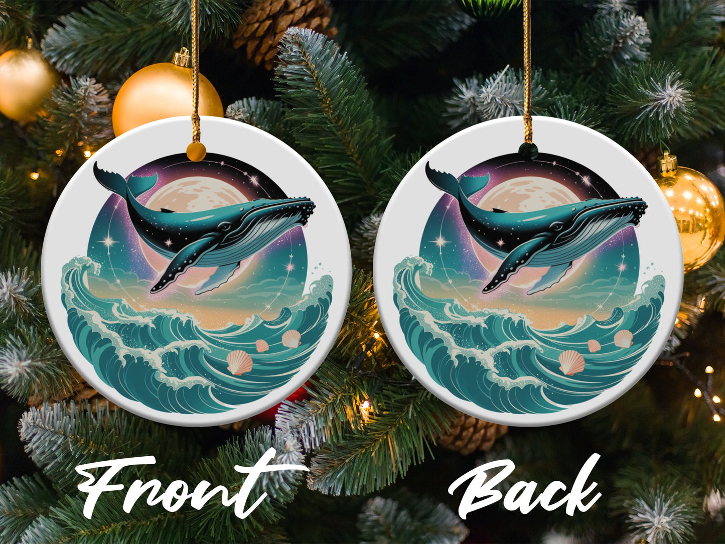 Majestic Whale And Moon Ceramic Ornament product