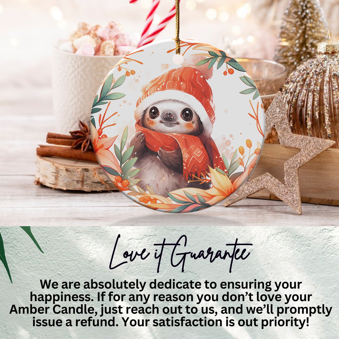 Cute Sloth in Festive Hat Christmas Ornament product