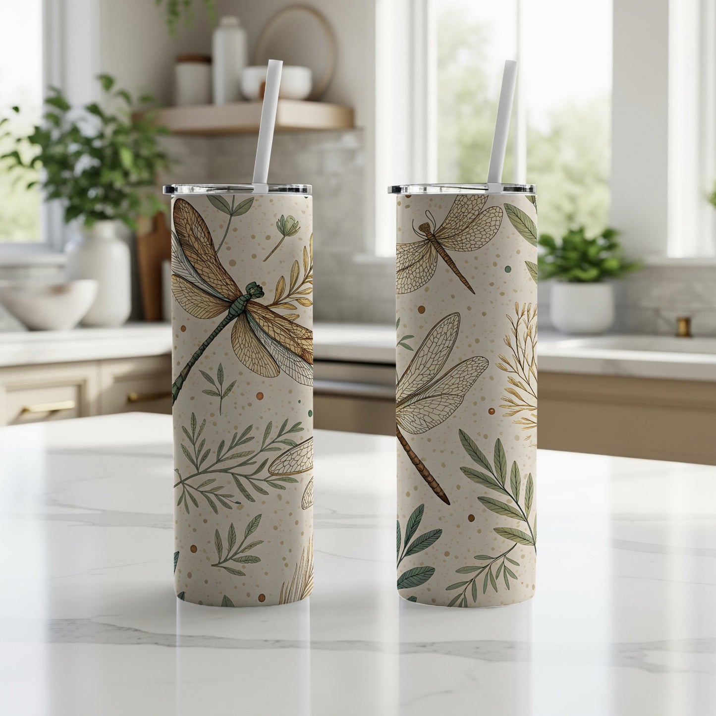 Dragonfly Meadow Watercolor Nature Design Seamless Tumbler - Walk Greener