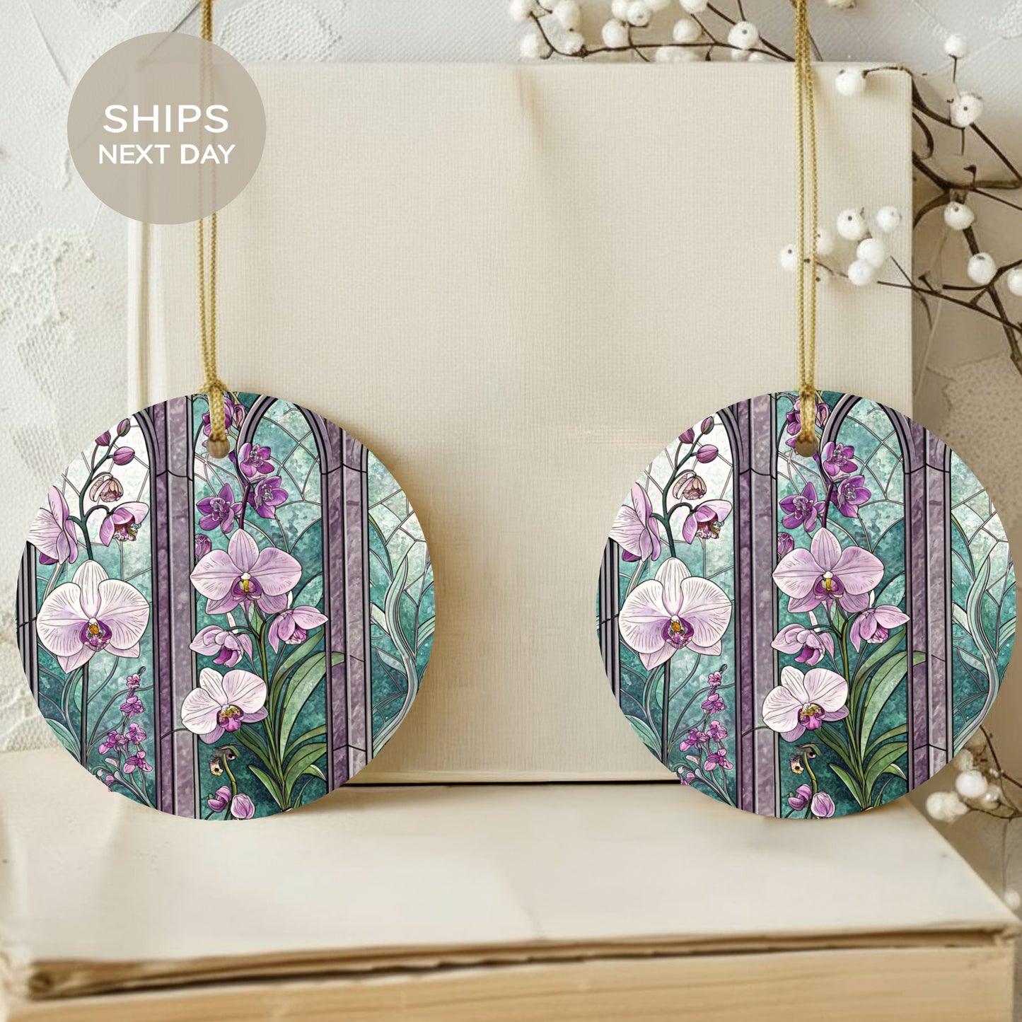 Floral Stained Glass Window Design Decorative Ornament