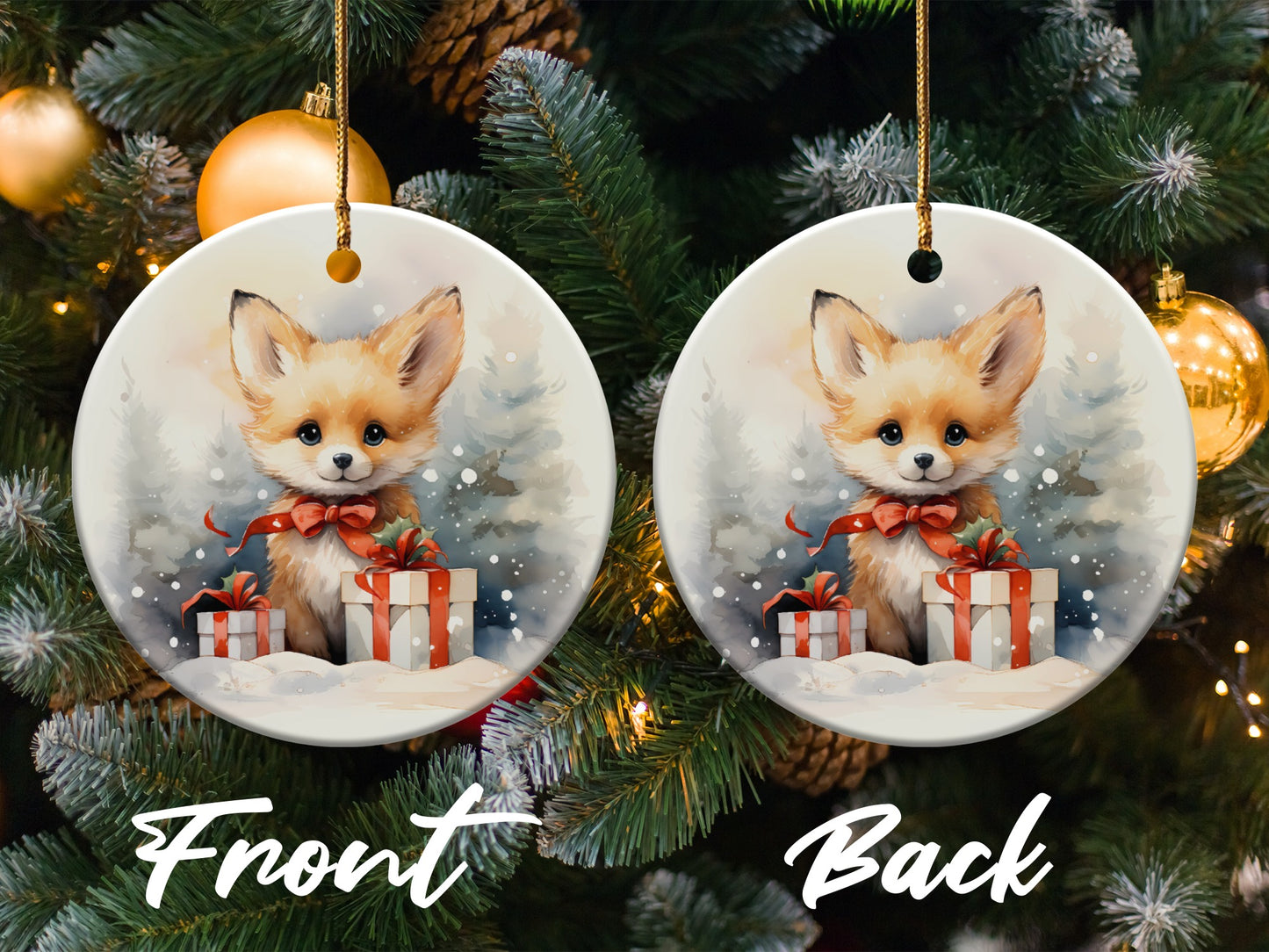 Cute Fox with Gifts Christmas Tree Ornament product