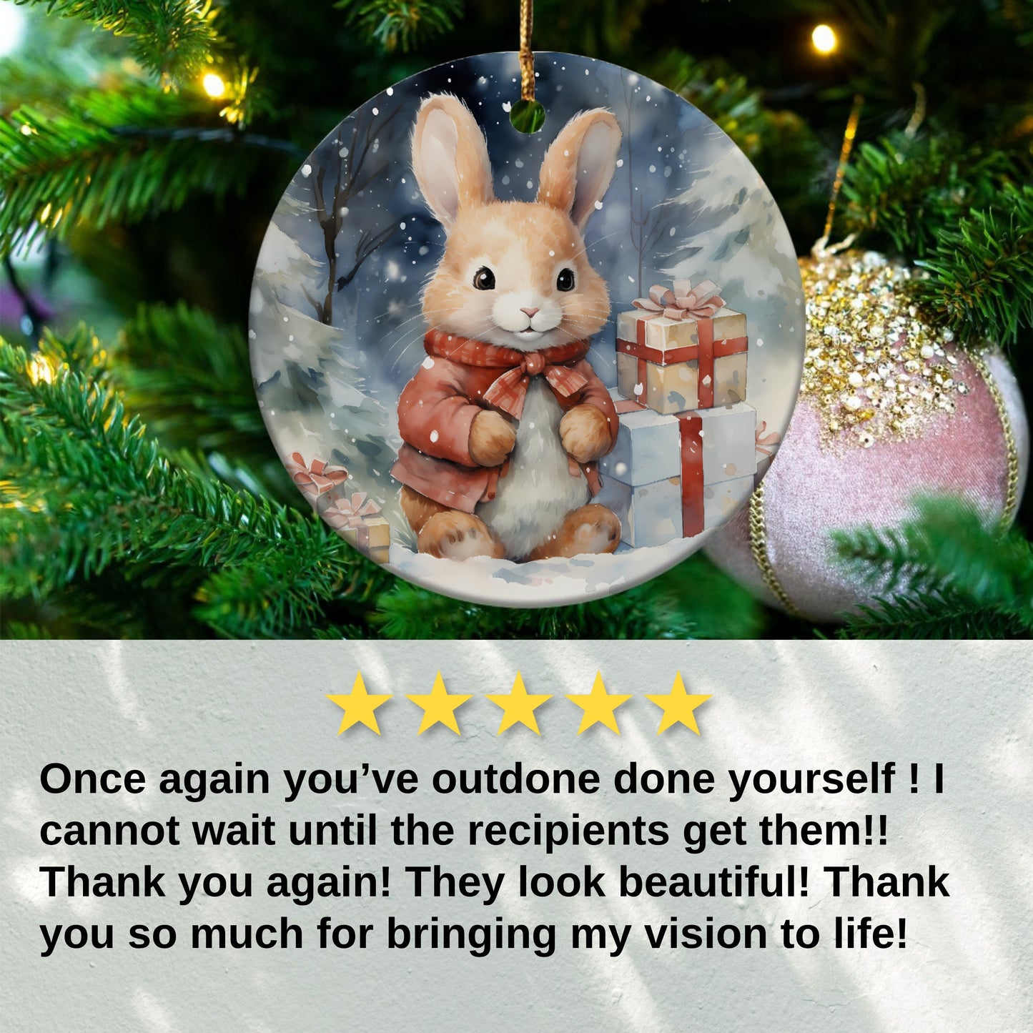 Christmas Bunny Ornament with Presents product