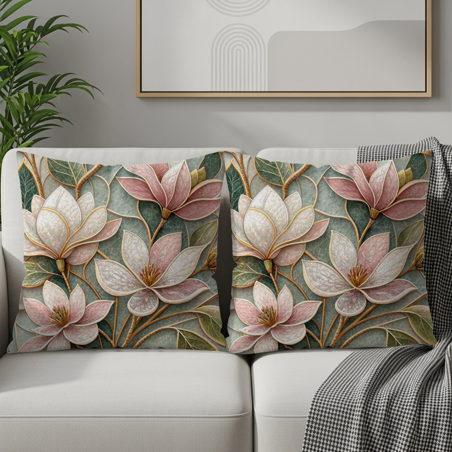 Watercolor Magnolia Blossoms and Foliage Design Throw Pillows - Walk Greener