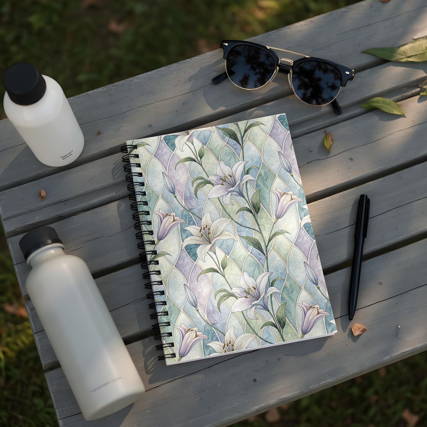 Floral Lily Pattern Spiral Notebook Journal
