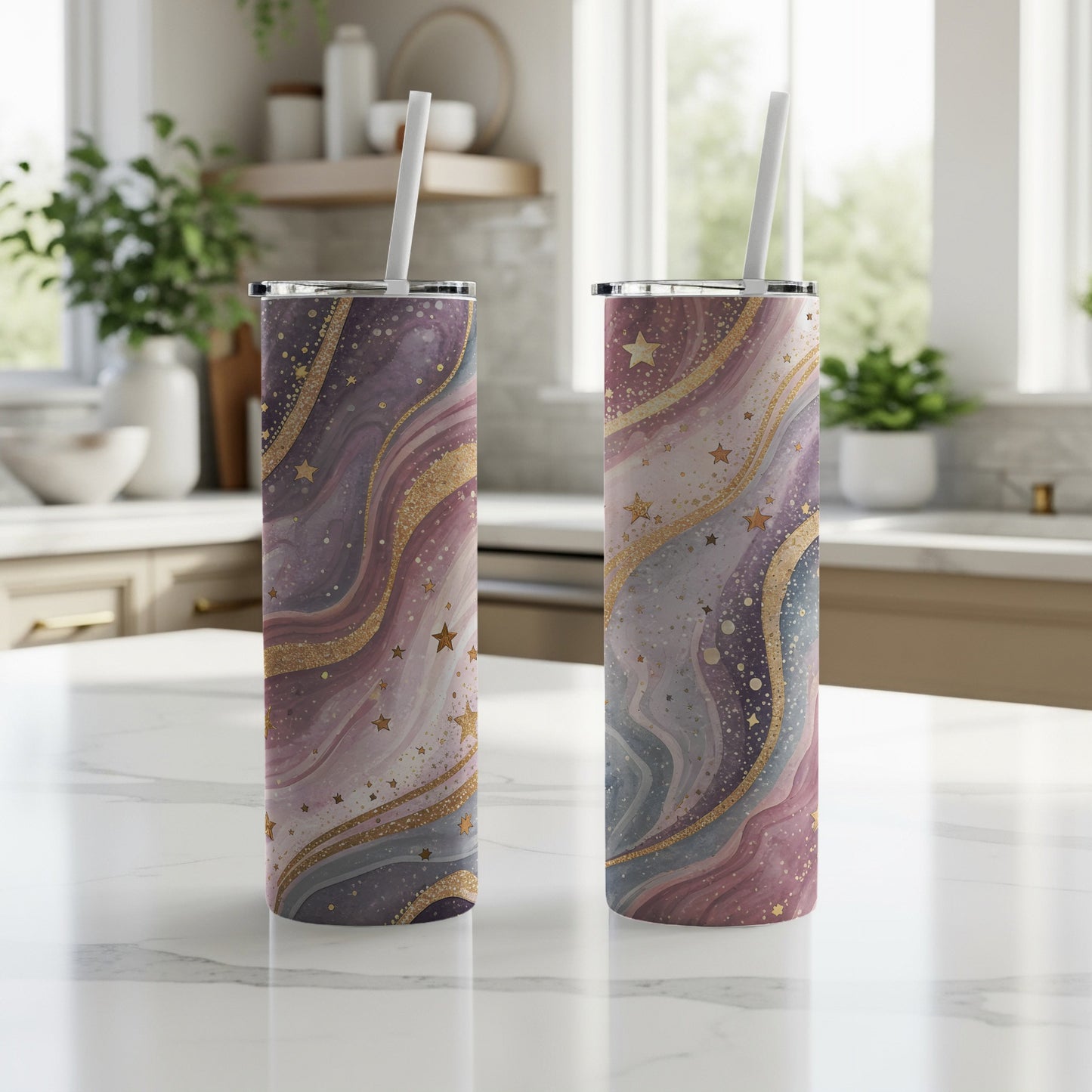 Starry Night Galaxy Tumbler with Matching Straw Tumbler
