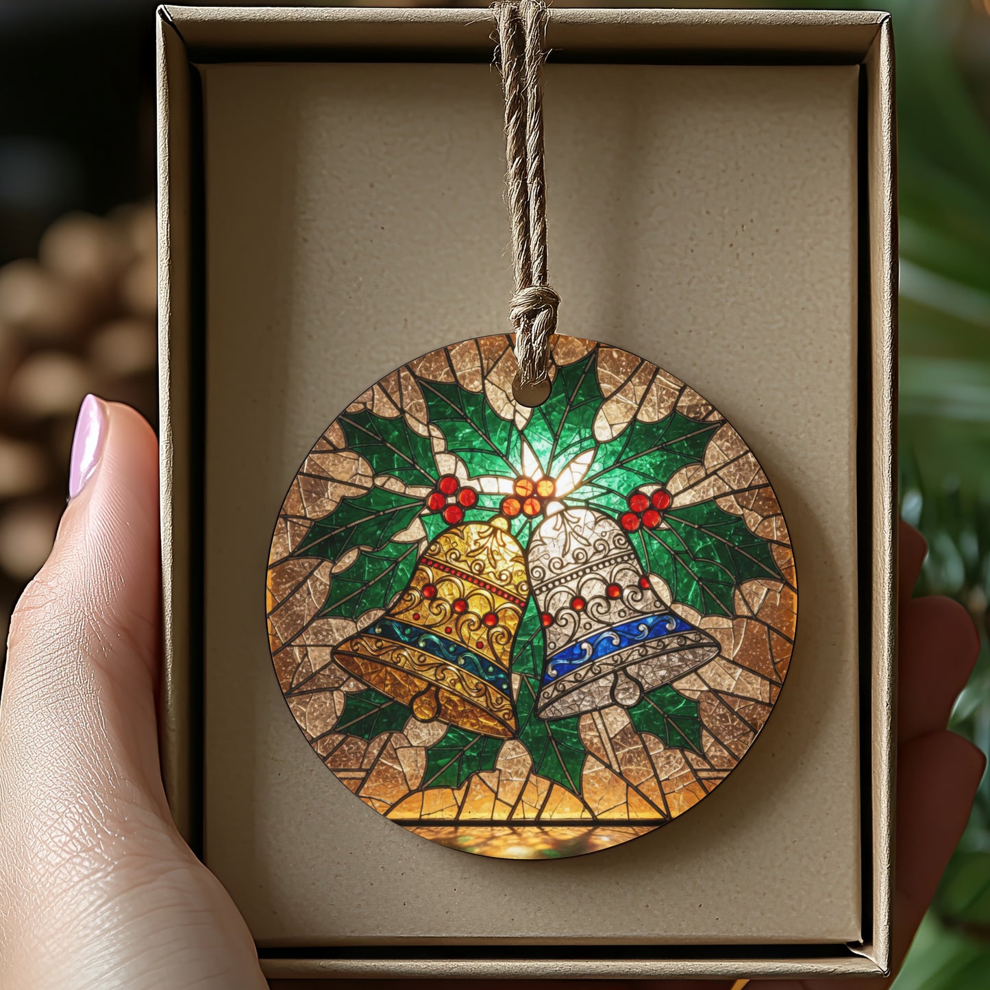 Festive stained glass holiday decoration hanger product