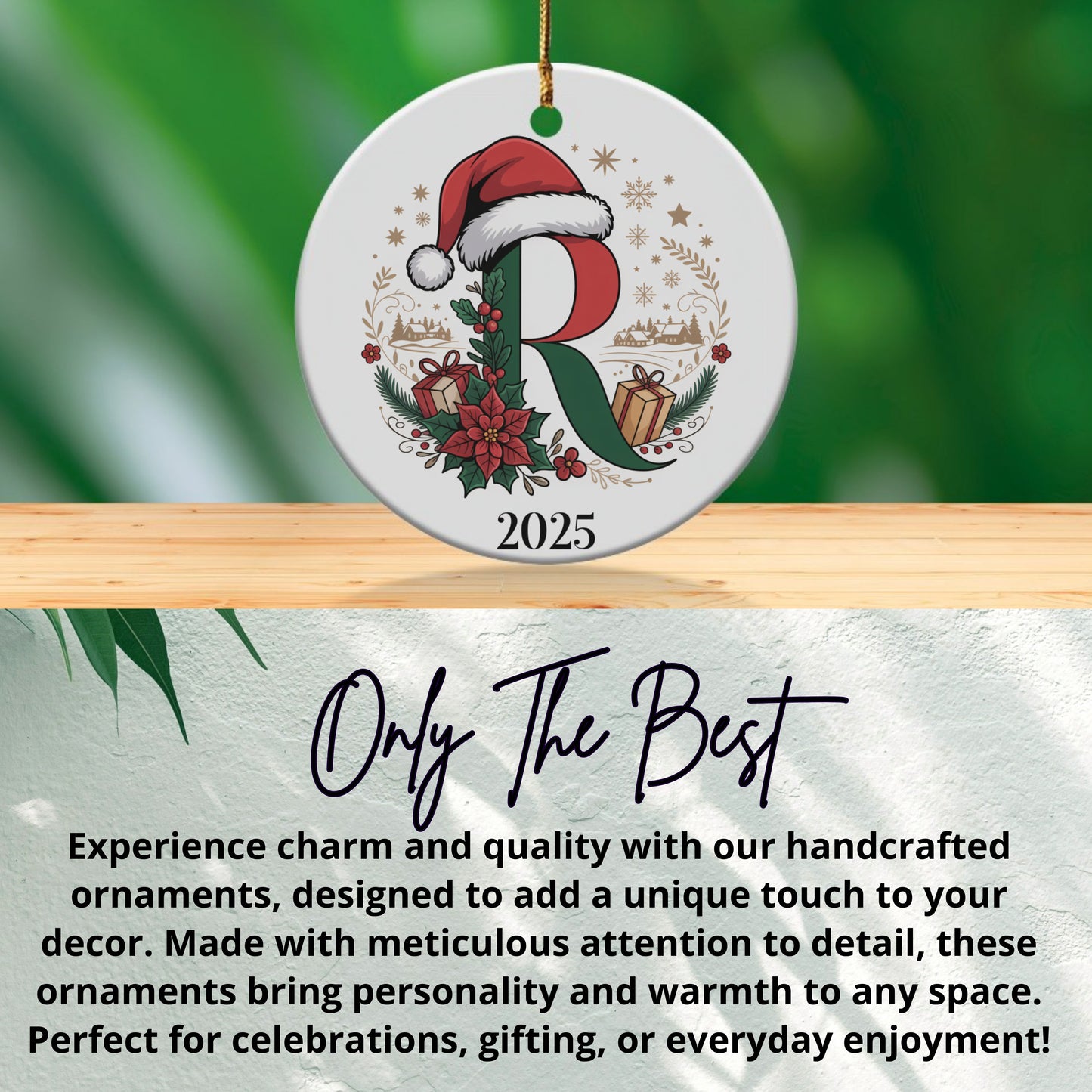 Personalized 2025 Santa Hat Initial Ornament product