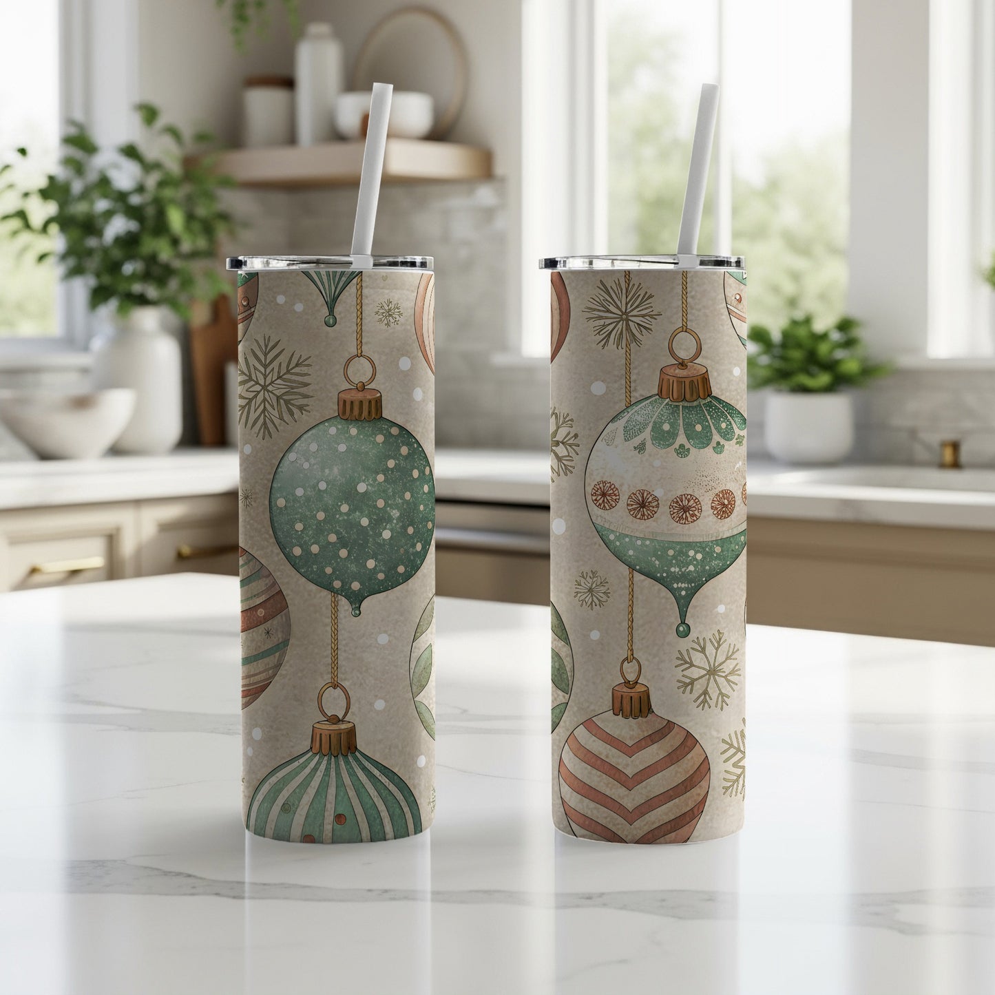 Festive Christmas Ornament Design Stainless Steel Tumbler