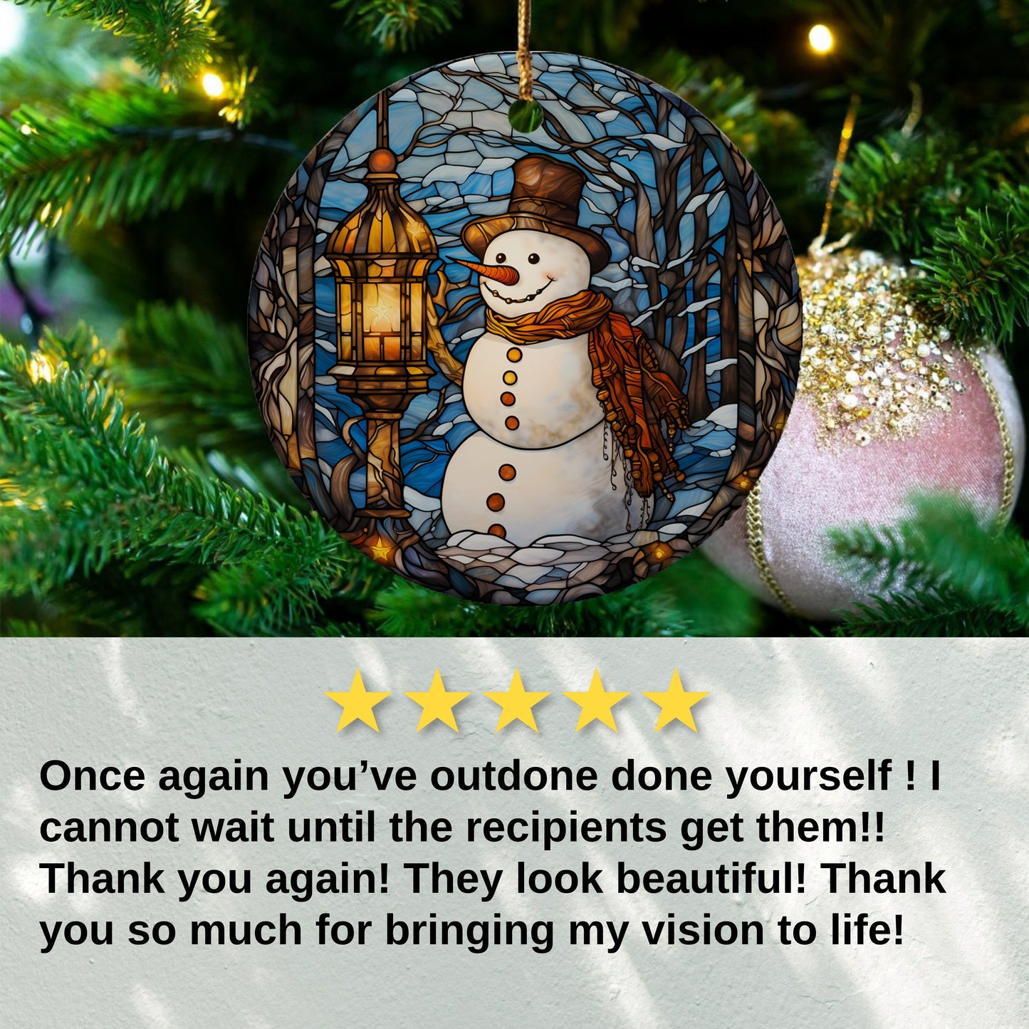Snowman and Lantern Christmas Tree Ornament product