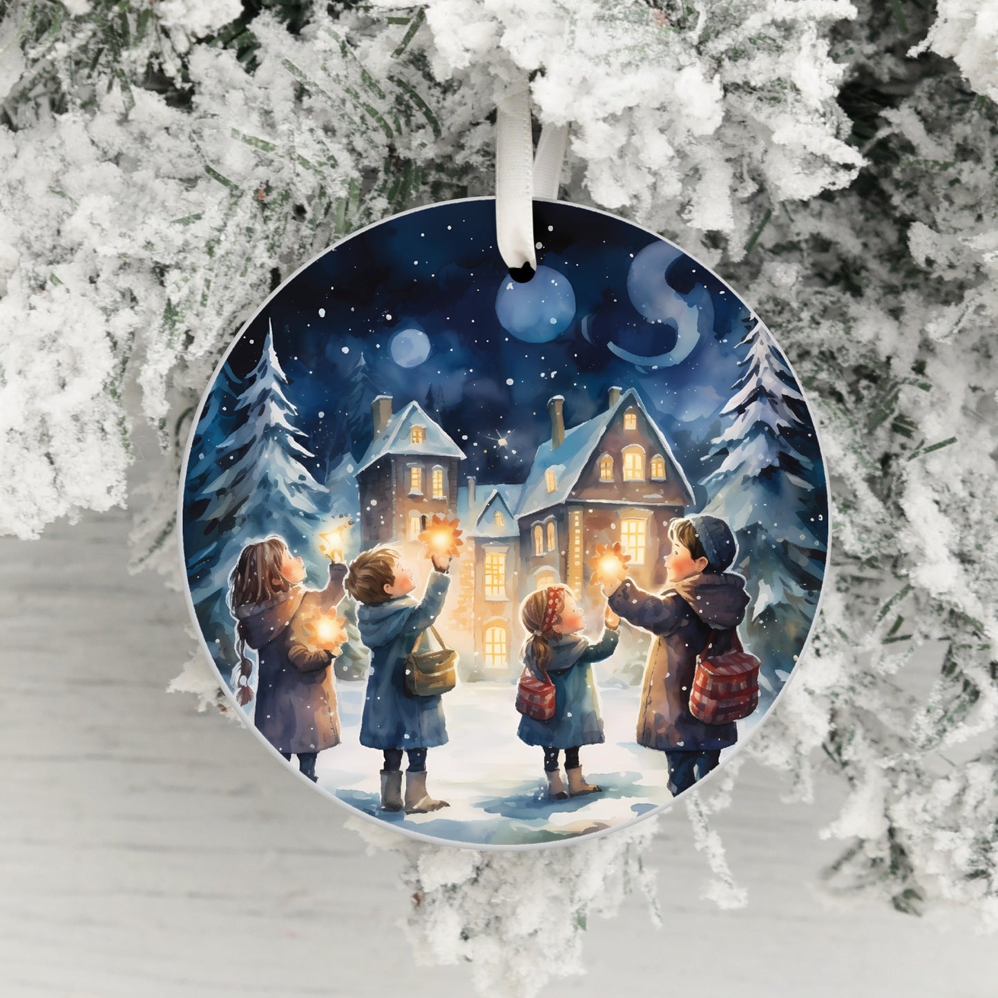 Magical Winter Night Illustration Ornament product type