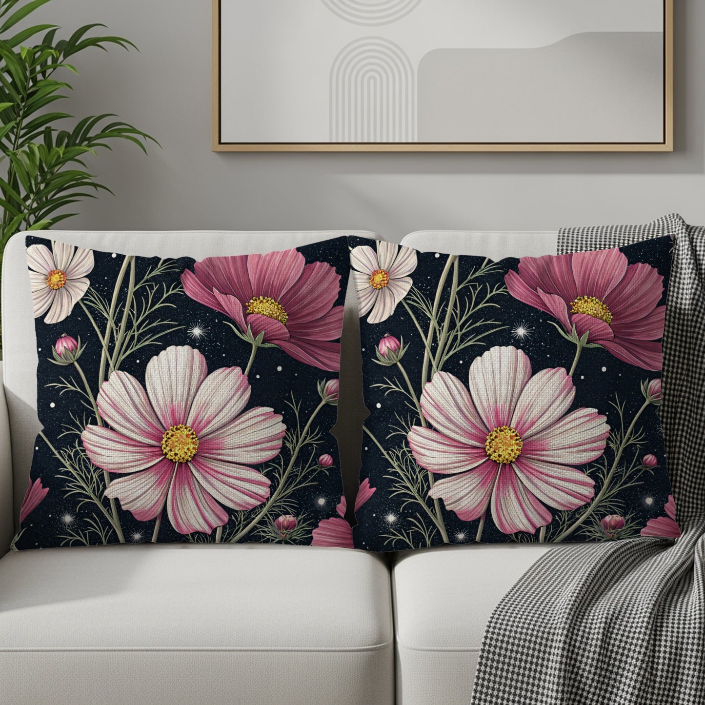 Pink Flowers In The Starlight Decorative Floral Throw Pillows - Walk Greener