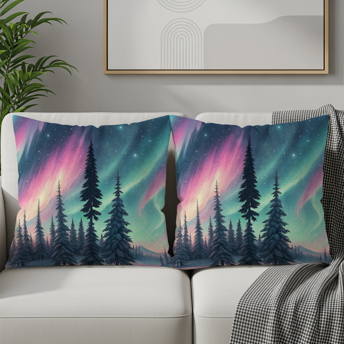 Northern Lights Scenic Forest Throw Pillow Set