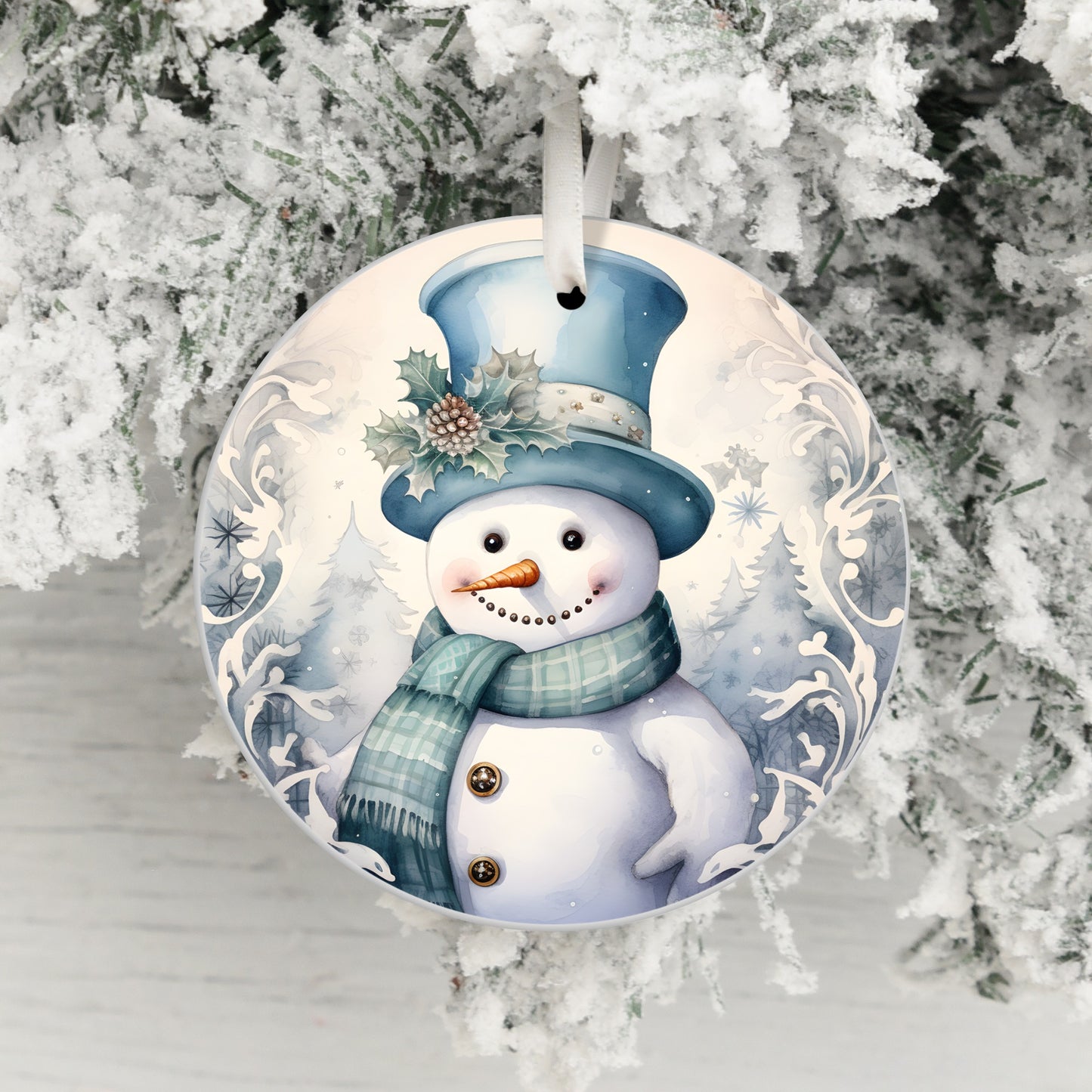 Snowman With Top Hat And Scarf Ornament product