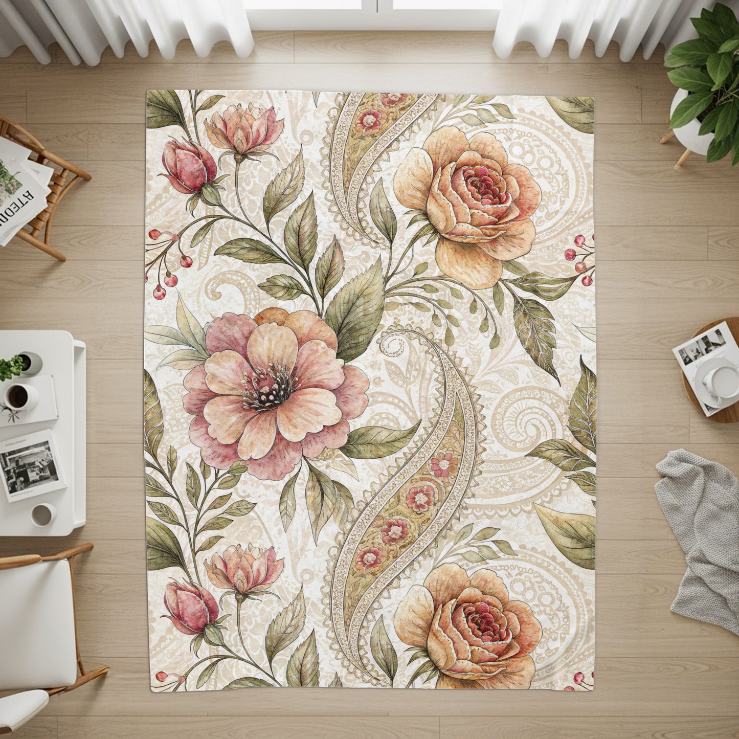Artistic Floral Delight Roses Blossoms Velveteen Plush Blankets - Walk Greener