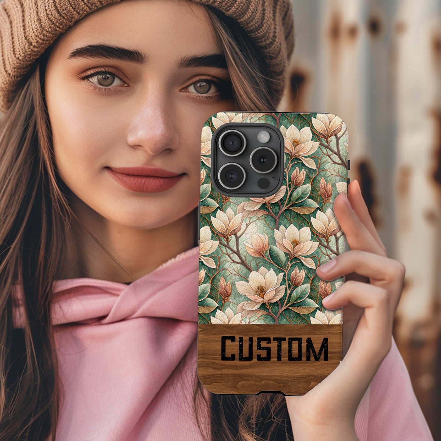 Custom Floral Design Phone Case with Personalization Option