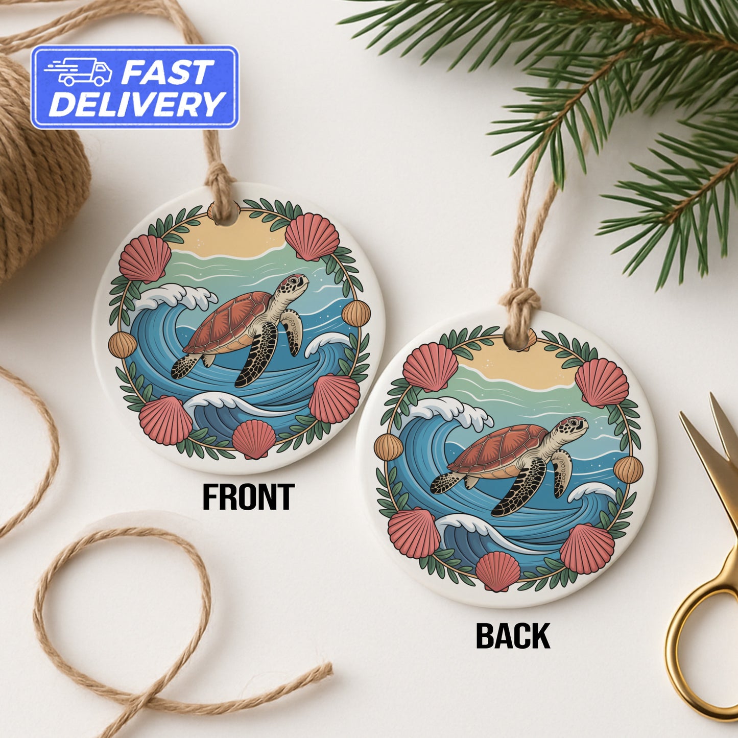 Beautiful Sea Turtle Print Double Sided Ornament product type