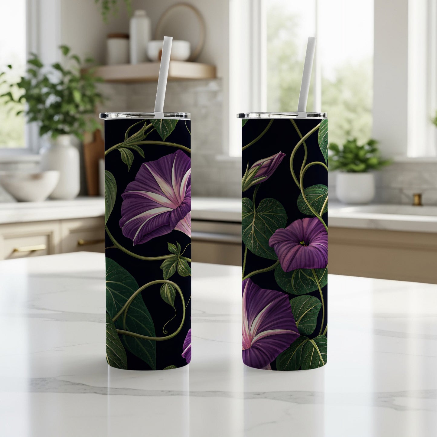 Elegant Floral Design Insulated Tumbler with Straw