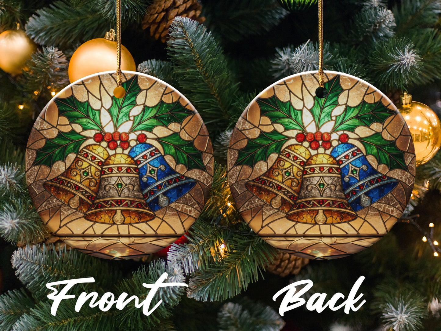 Stained Glass Christmas Bells Double Sided Ornament product