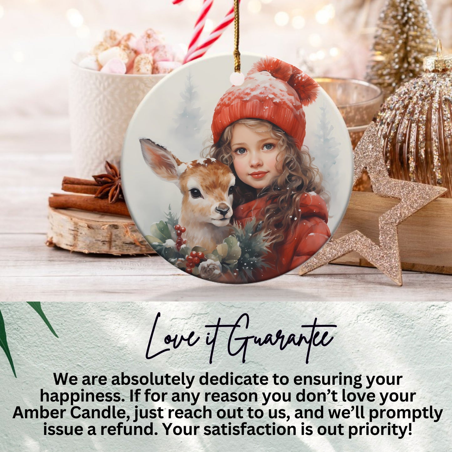 Adorable Girl with Deer Christmas Ornament product type