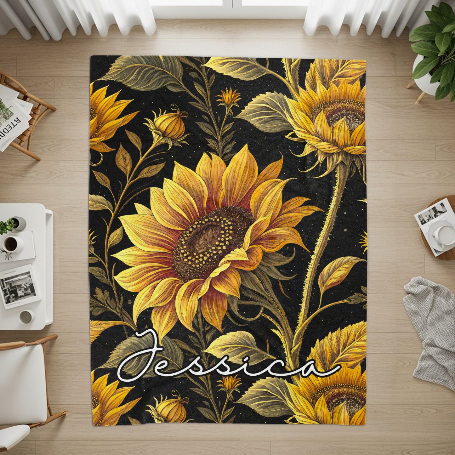 Sunflower Delight with Custom Name Unique Blankets - Walk Greener