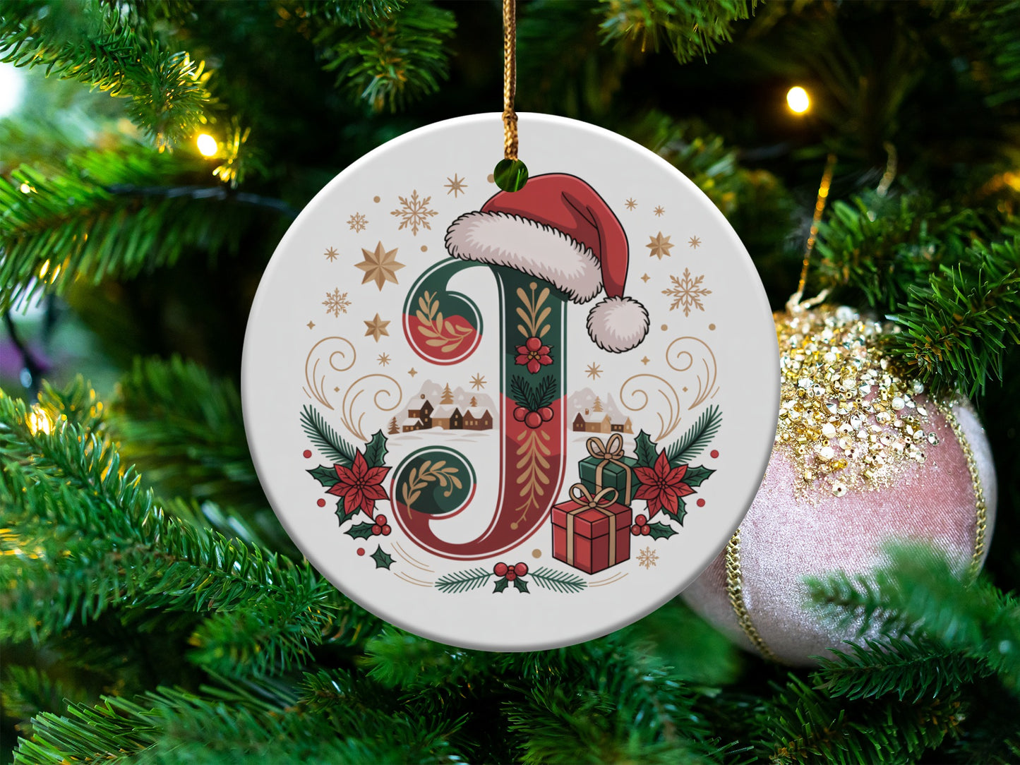 Festive Ornament with Santa Hat and Gift Decoration product type