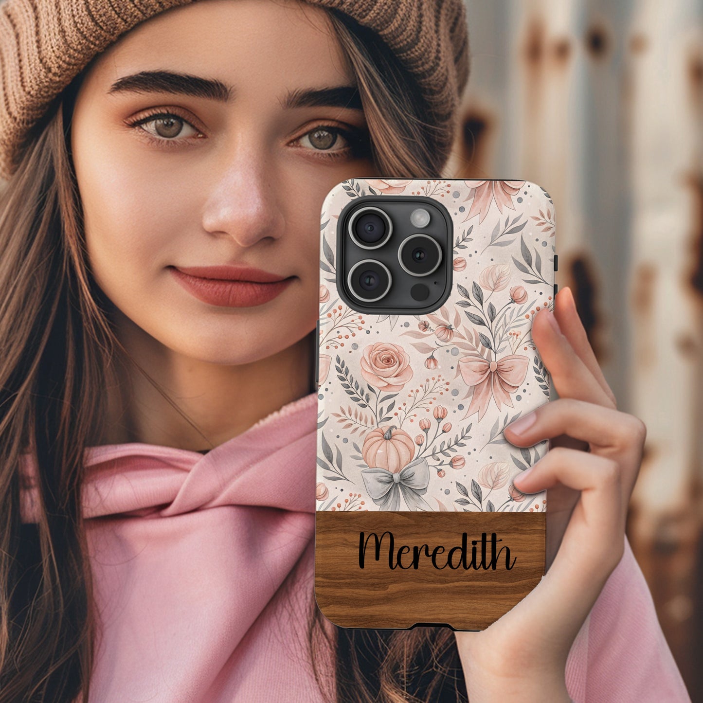 Personalized Floral Design Phone Case with Name Meredith