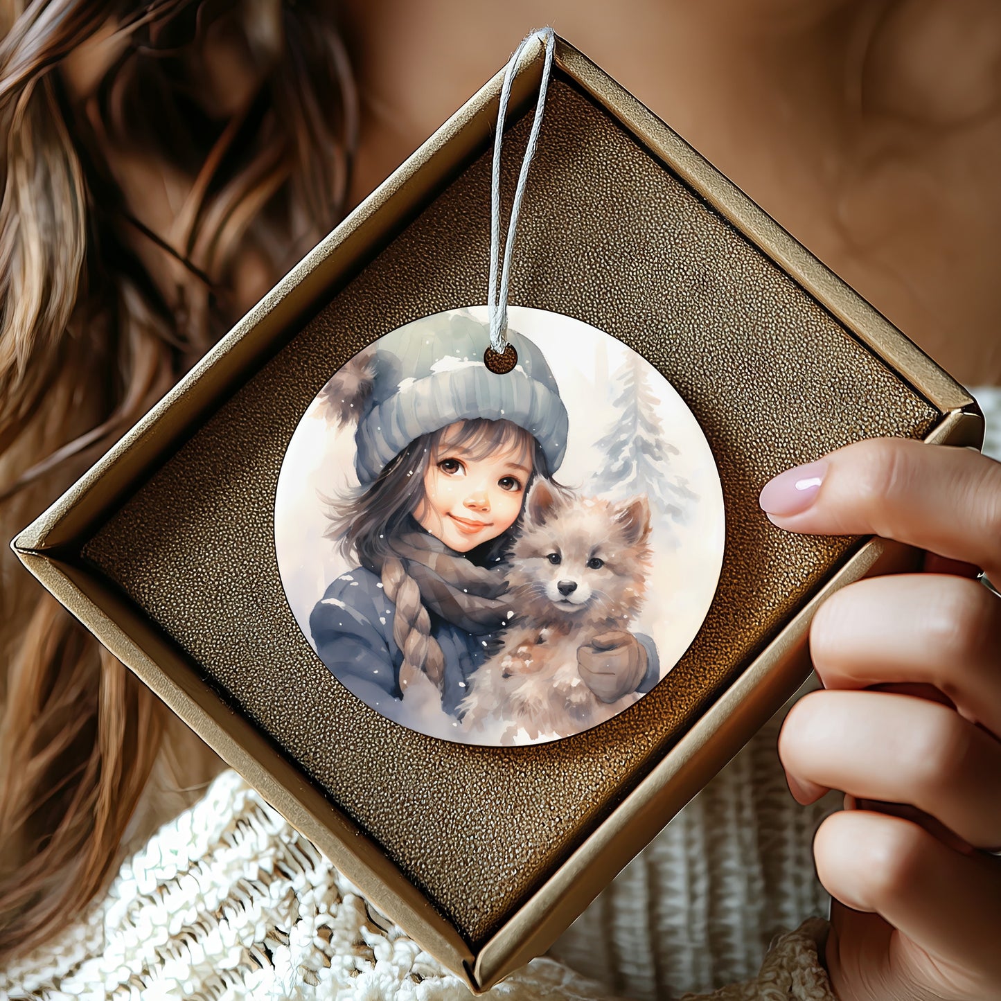 Winter Girl and Puppy Christmas Tree Ornament product