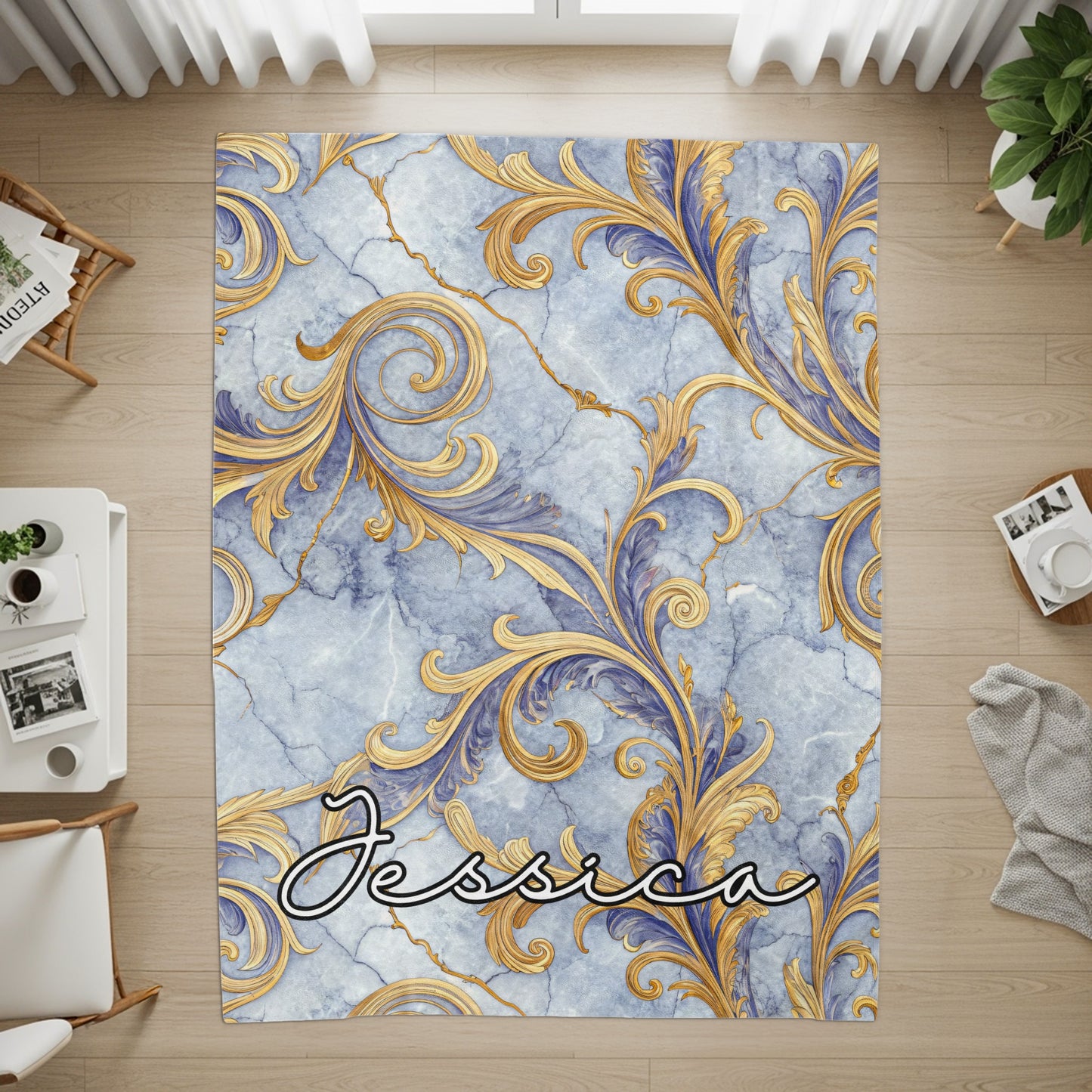 Elegant Blue Marble Golden Accents Custom Name Personalized - Walk Greener