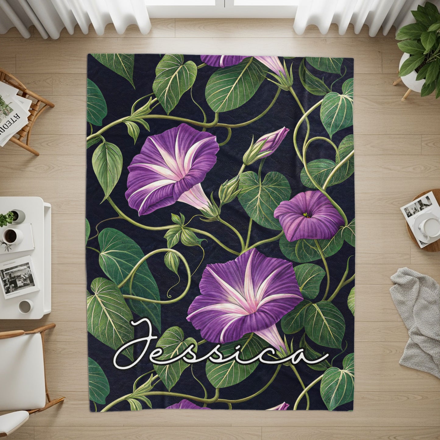 Purple Floral with Custom Name Decoration Custom Blanket - Walk Greener