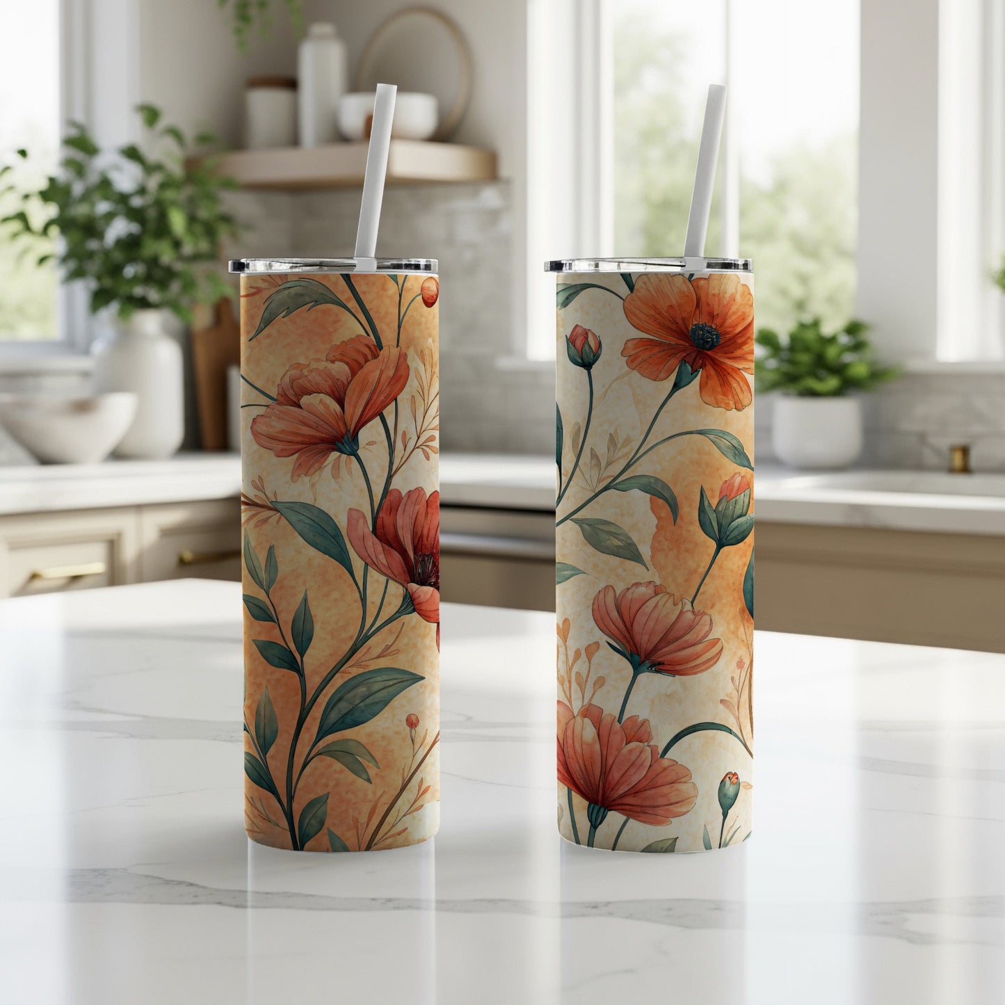 Watercolor Floral Garden Design 20 oz Skinny Tumbler - Walk Greener